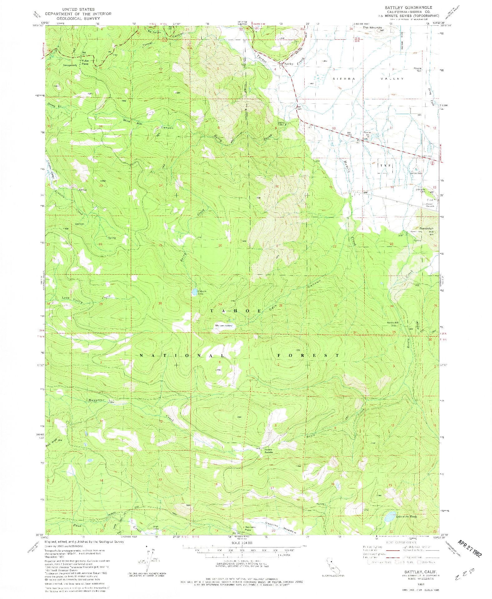 USGS 1:24000-SCALE QUADRANGLE FOR SATTLEY, CA 1981