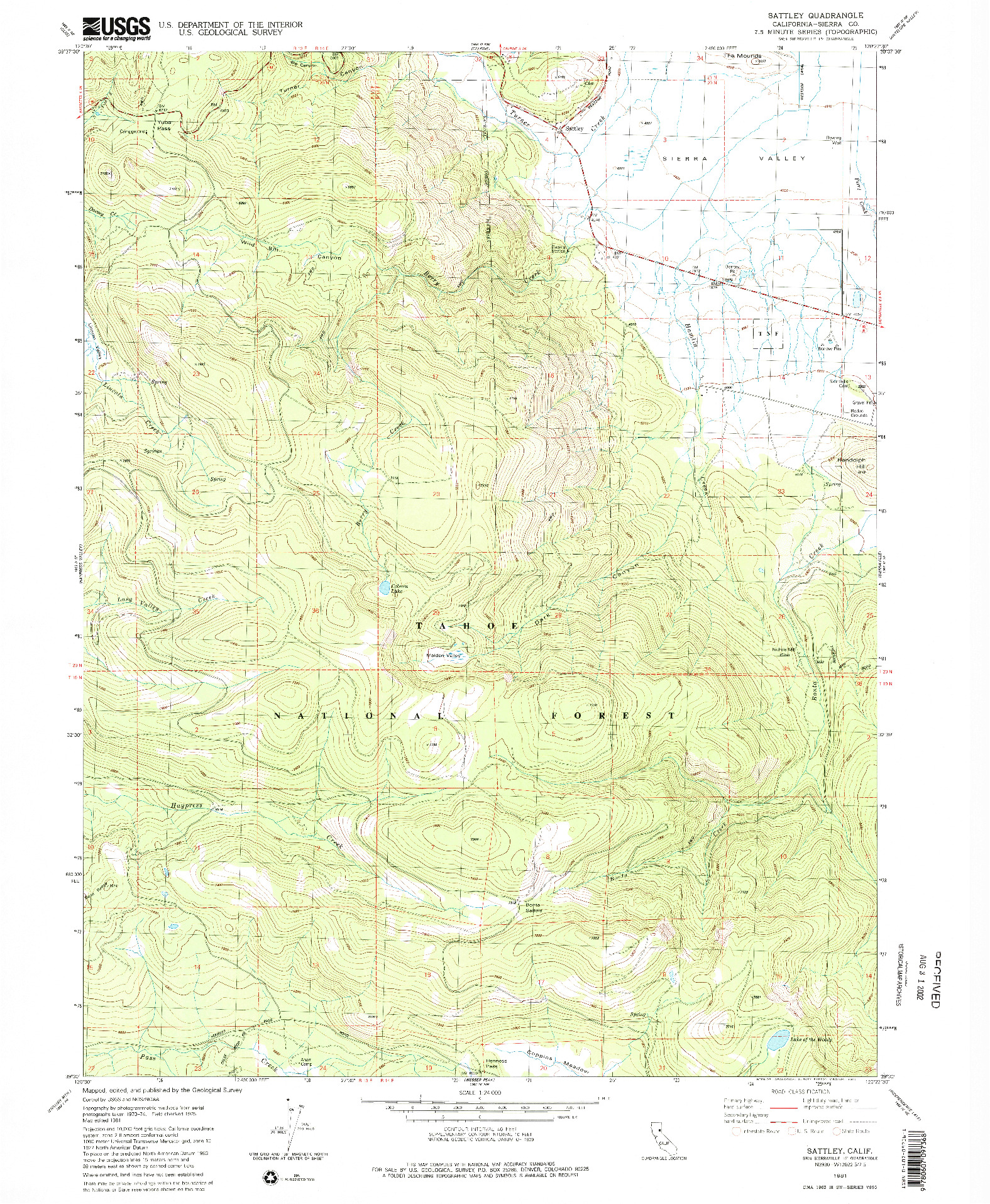 USGS 1:24000-SCALE QUADRANGLE FOR SATTLEY, CA 1981