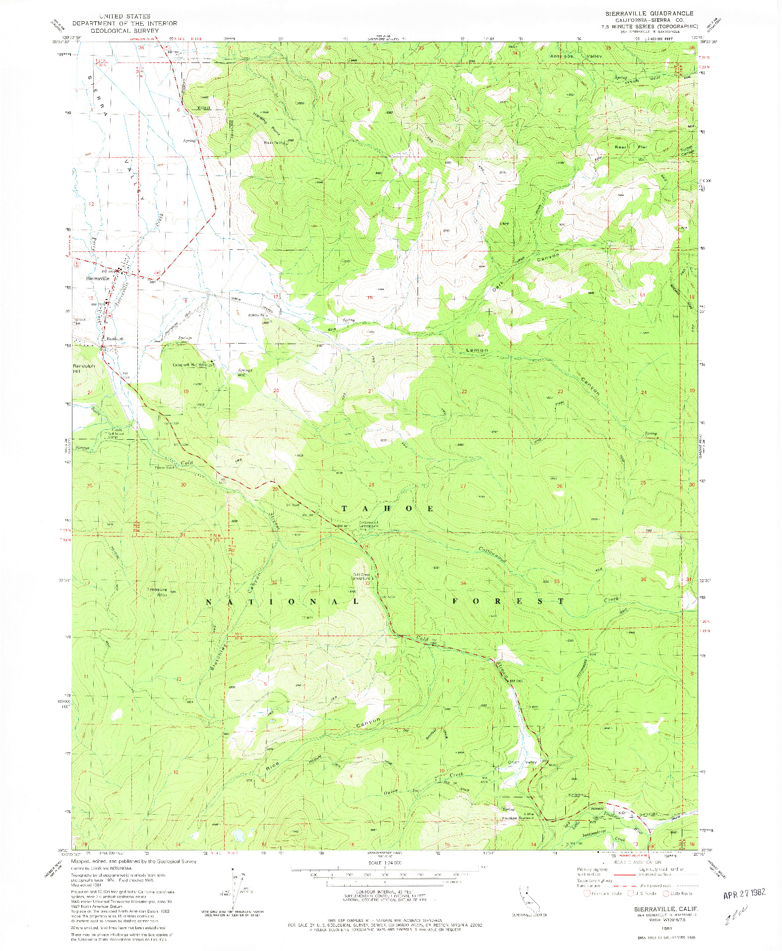 USGS 1:24000-SCALE QUADRANGLE FOR SIERRAVILLE, CA 1981