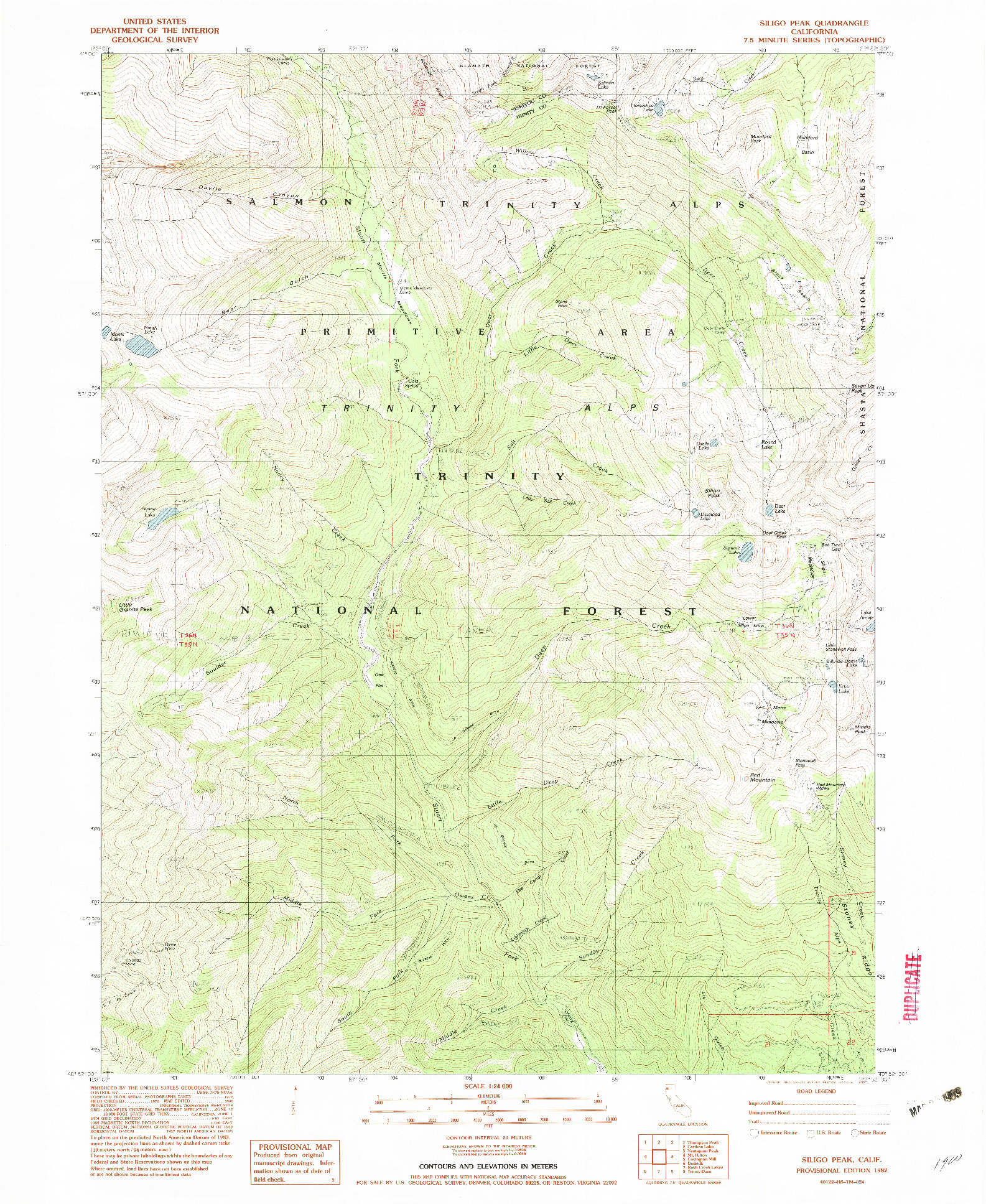USGS 1:24000-SCALE QUADRANGLE FOR SILIGO PEAK, CA 1982