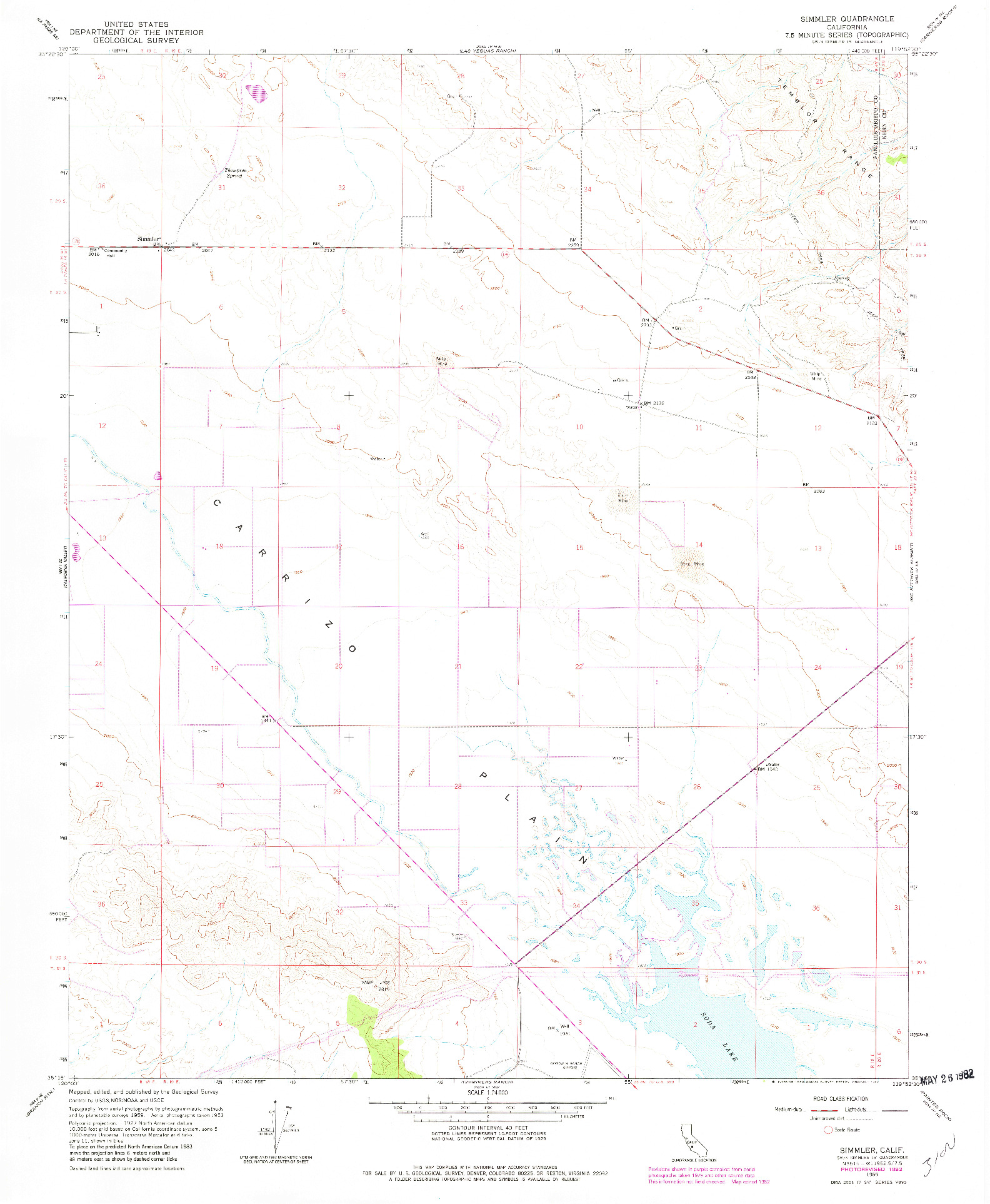 USGS 1:24000-SCALE QUADRANGLE FOR SIMMLER, CA 1959