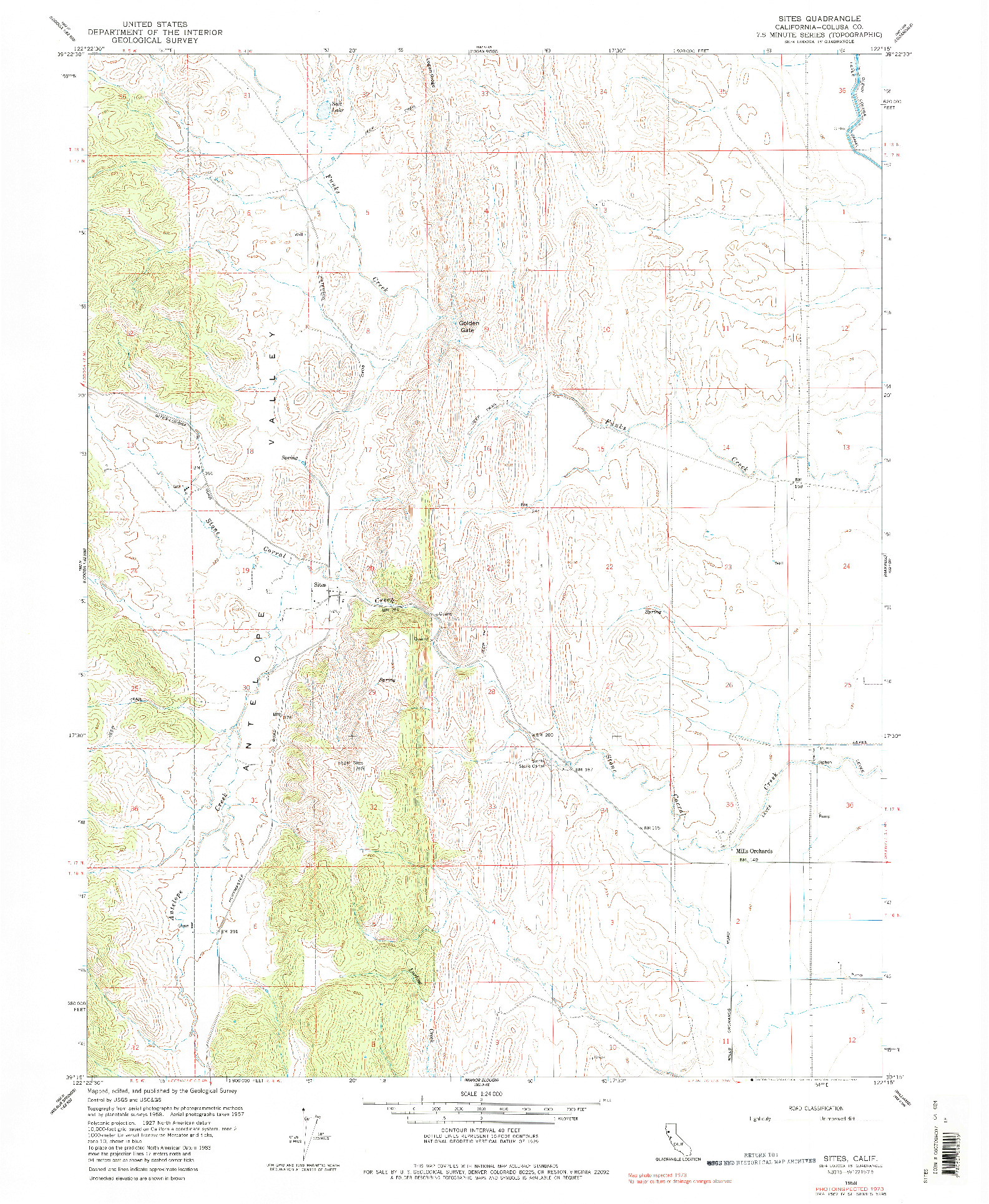 USGS 1:24000-SCALE QUADRANGLE FOR SITES, CA 1958