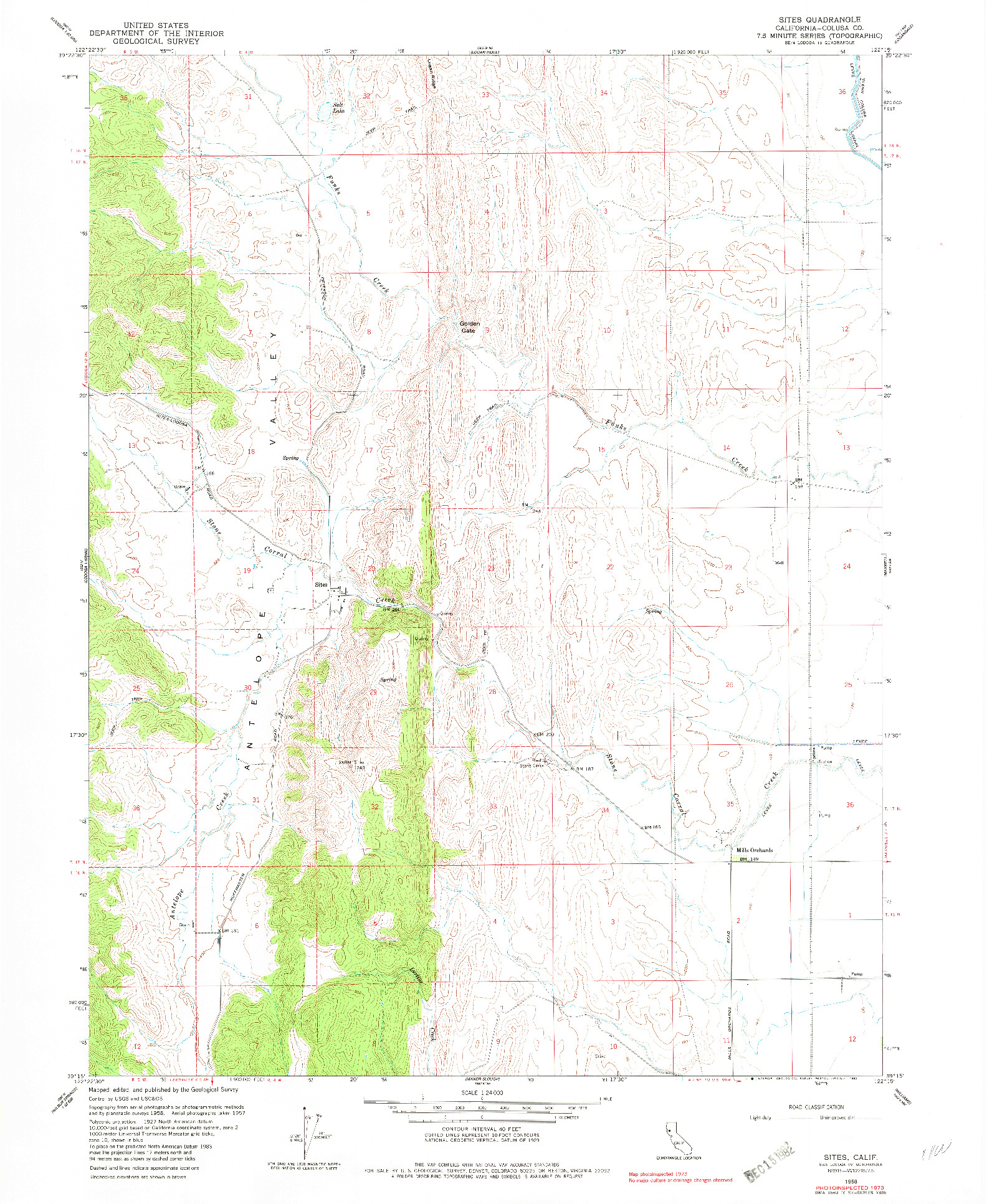 USGS 1:24000-SCALE QUADRANGLE FOR SITES, CA 1958
