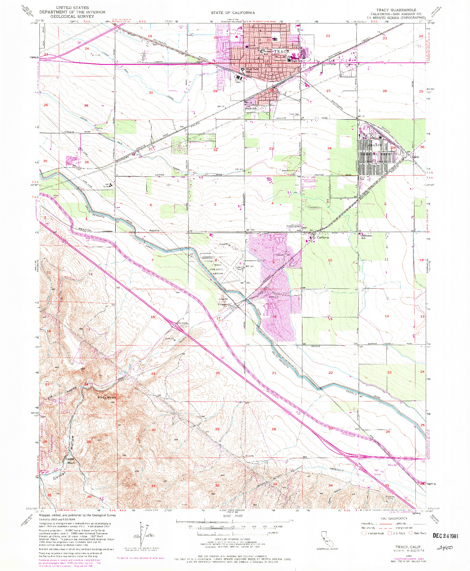 USGS 1:24000-SCALE QUADRANGLE FOR TRACY, CA 1954