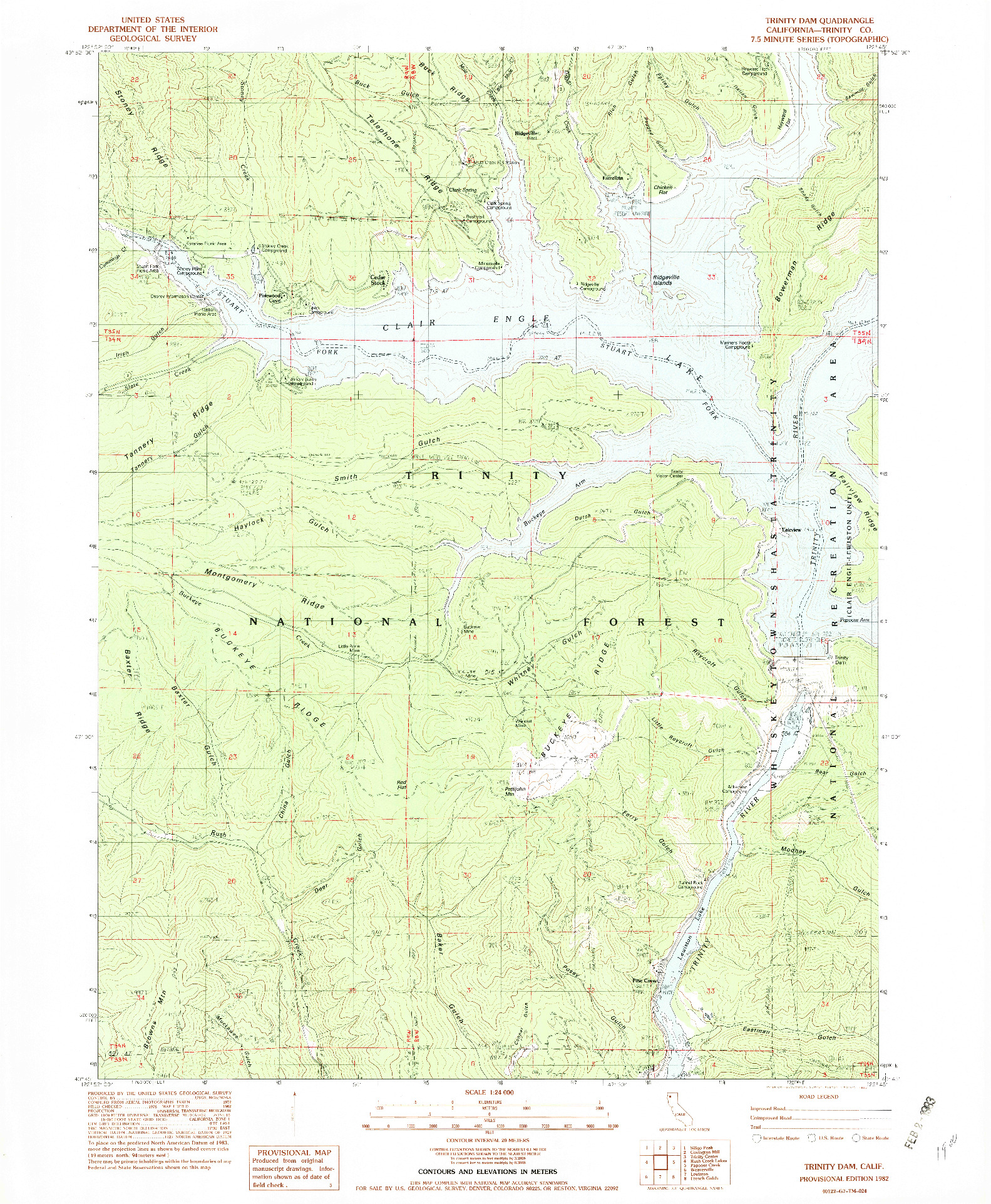 USGS 1:24000-SCALE QUADRANGLE FOR TRINITY DAM, CA 1982