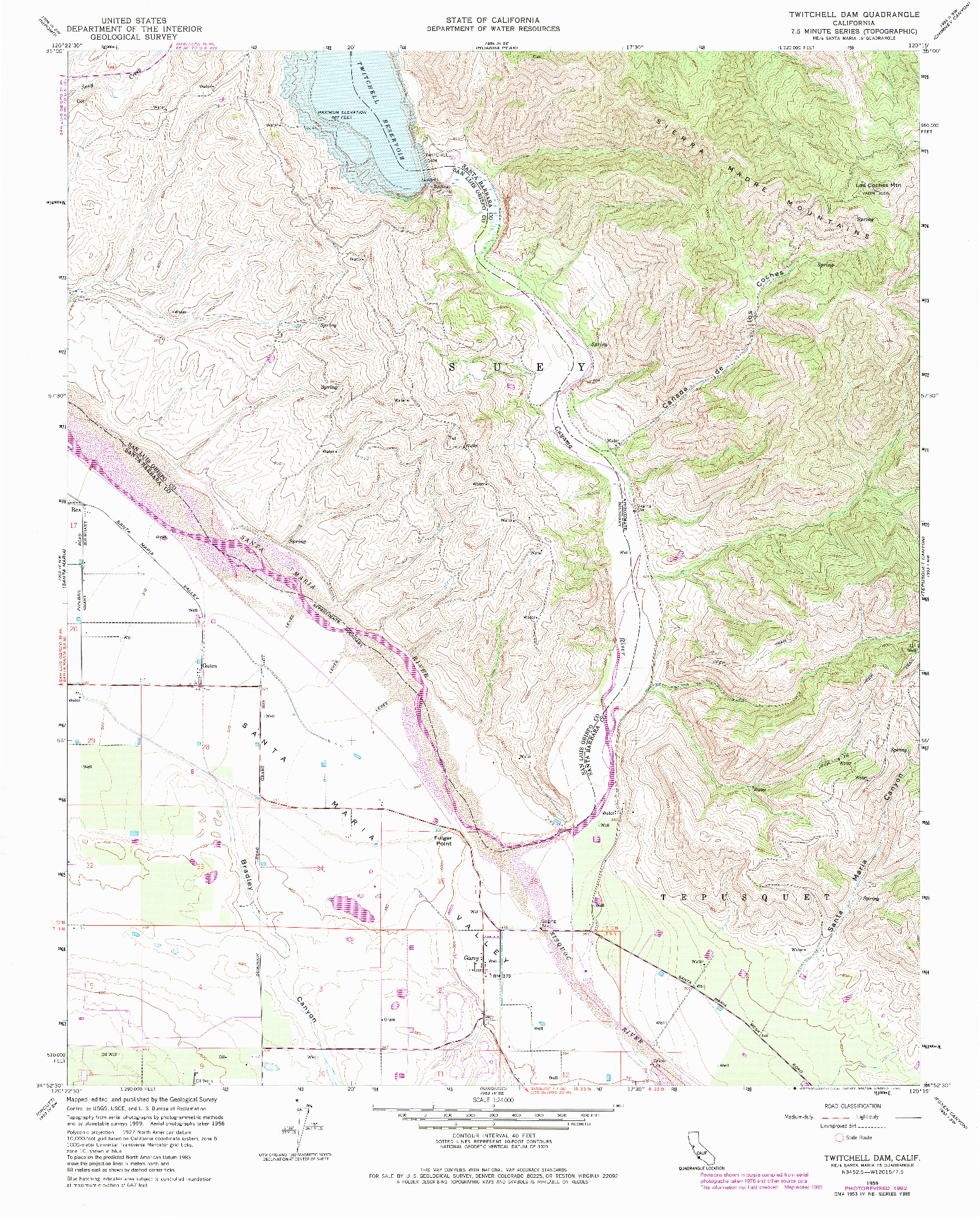 USGS 1:24000-SCALE QUADRANGLE FOR TWITCHELL DAM, CA 1959