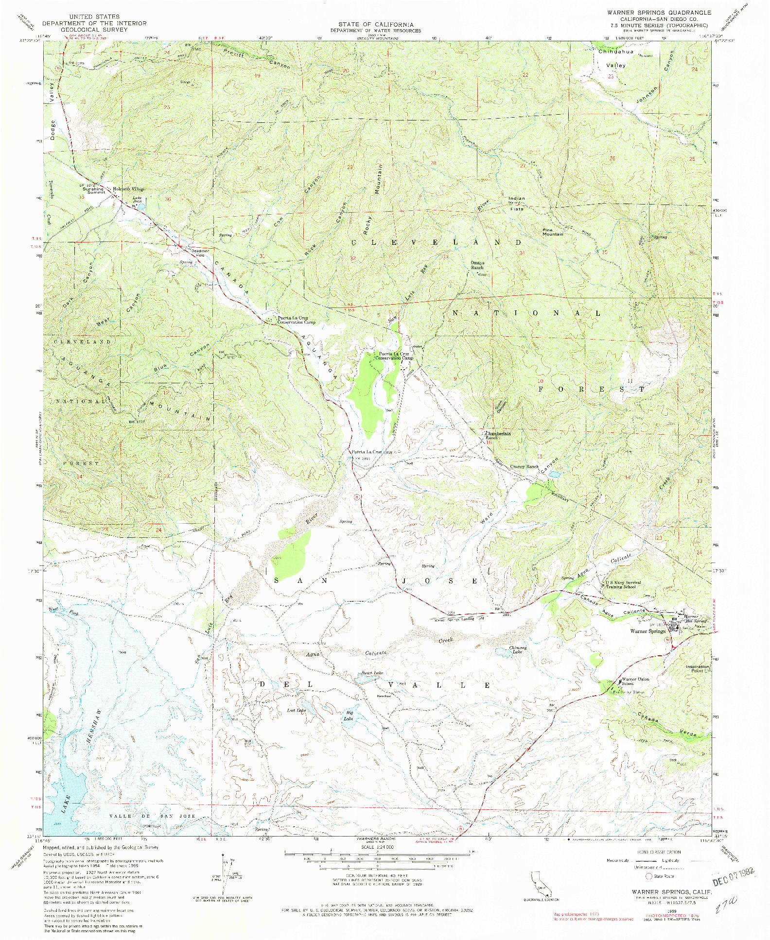 USGS 1:24000-SCALE QUADRANGLE FOR WARNER SPRINGS, CA 1959