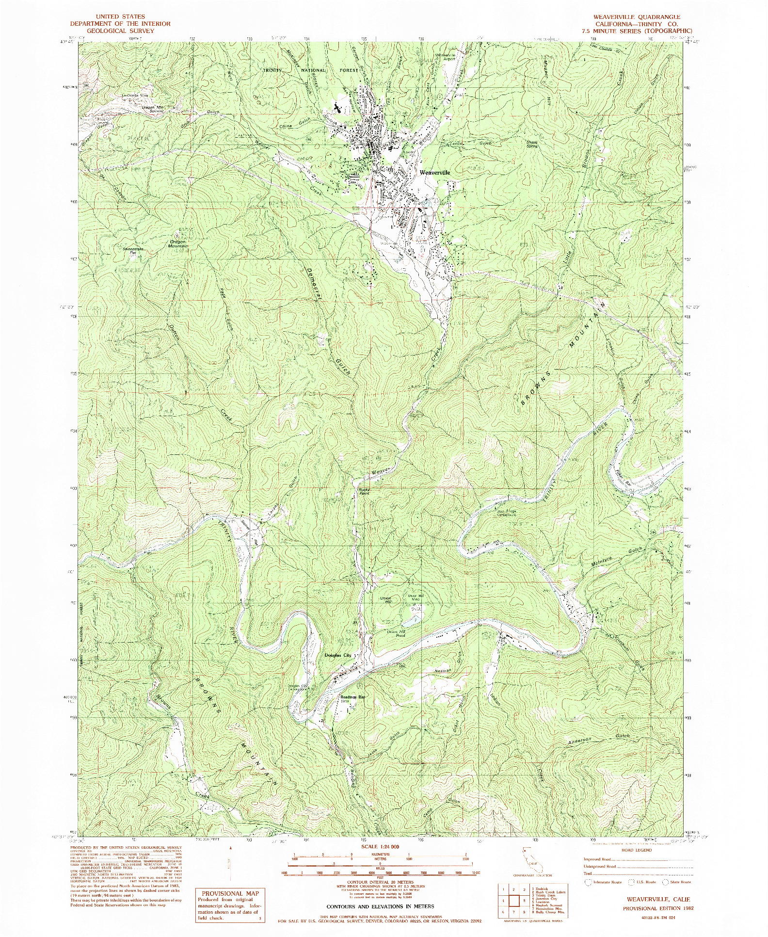 USGS 1:24000-SCALE QUADRANGLE FOR WEAVERVILLE, CA 1982