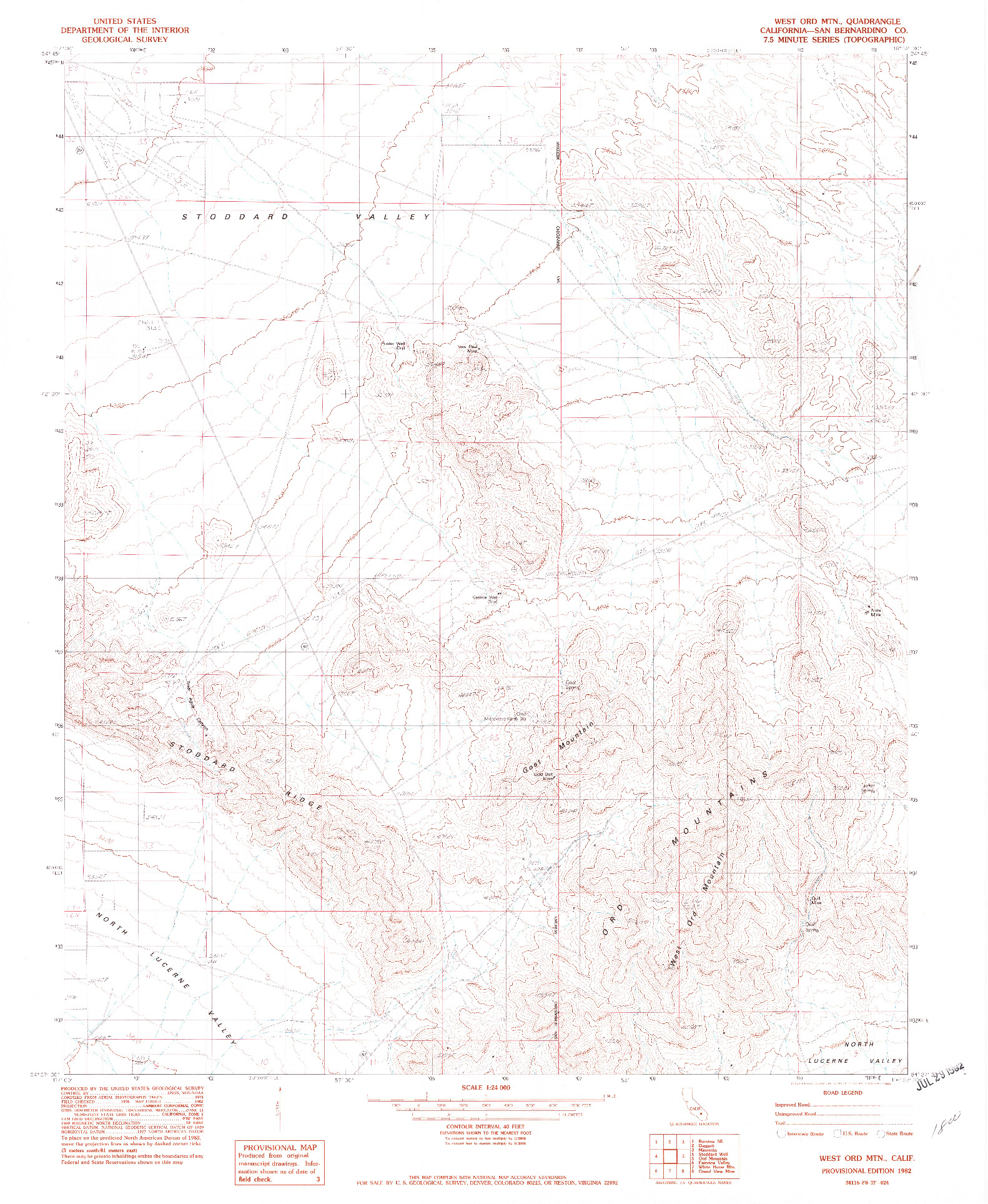 USGS 1:24000-SCALE QUADRANGLE FOR WEST ORD MTN, CA 1982