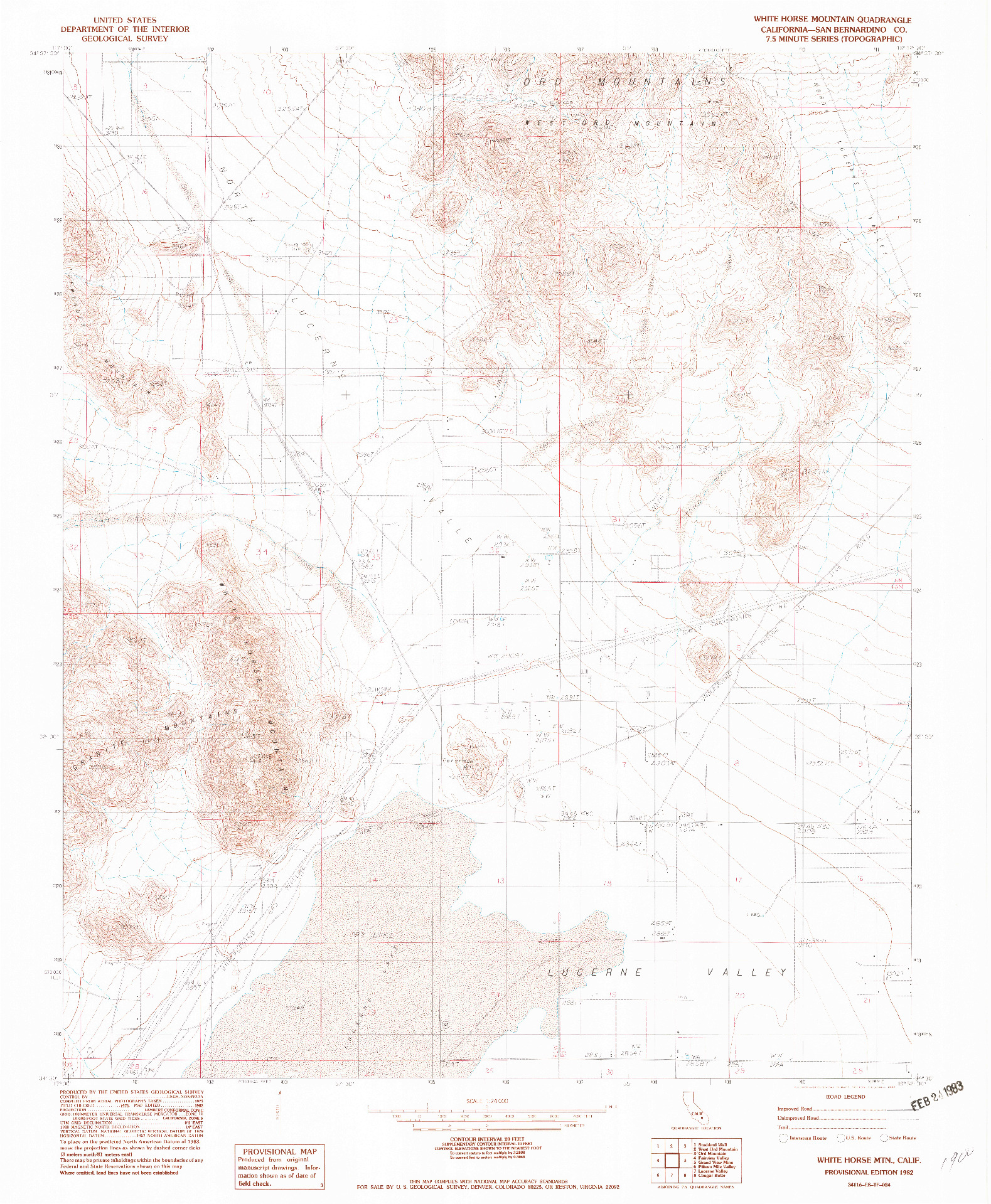 USGS 1:24000-SCALE QUADRANGLE FOR WHITE HORSE MTN, CA 1982