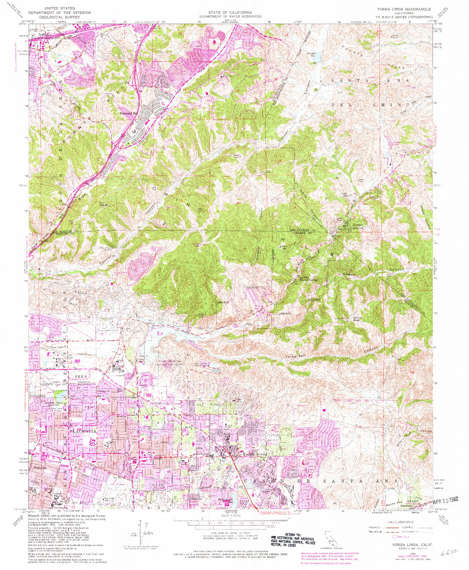 USGS 1:24000-SCALE QUADRANGLE FOR YORBA LINDA, CA 1964