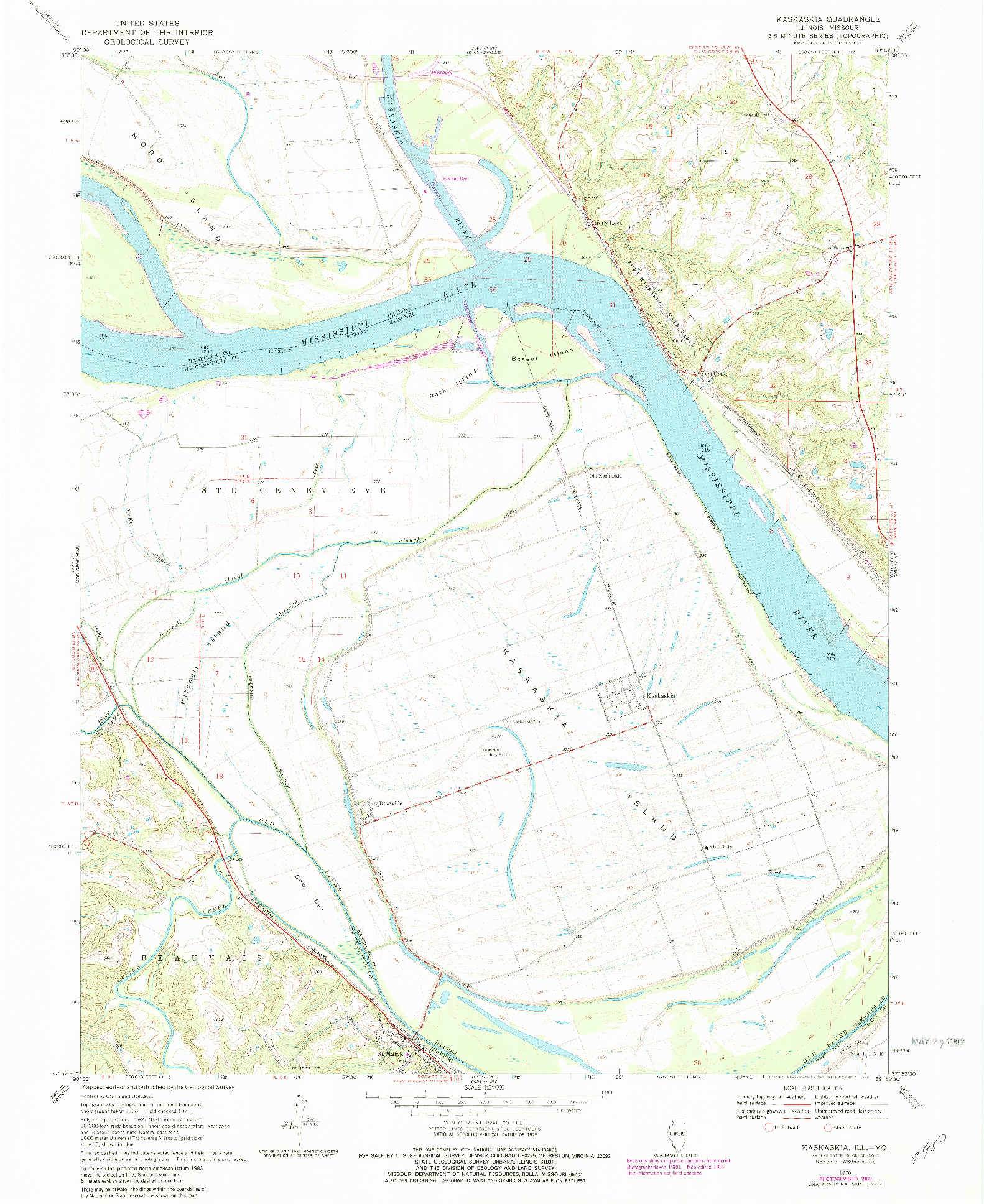 USGS 1:24000-SCALE QUADRANGLE FOR KASKASKIA, IL 1970