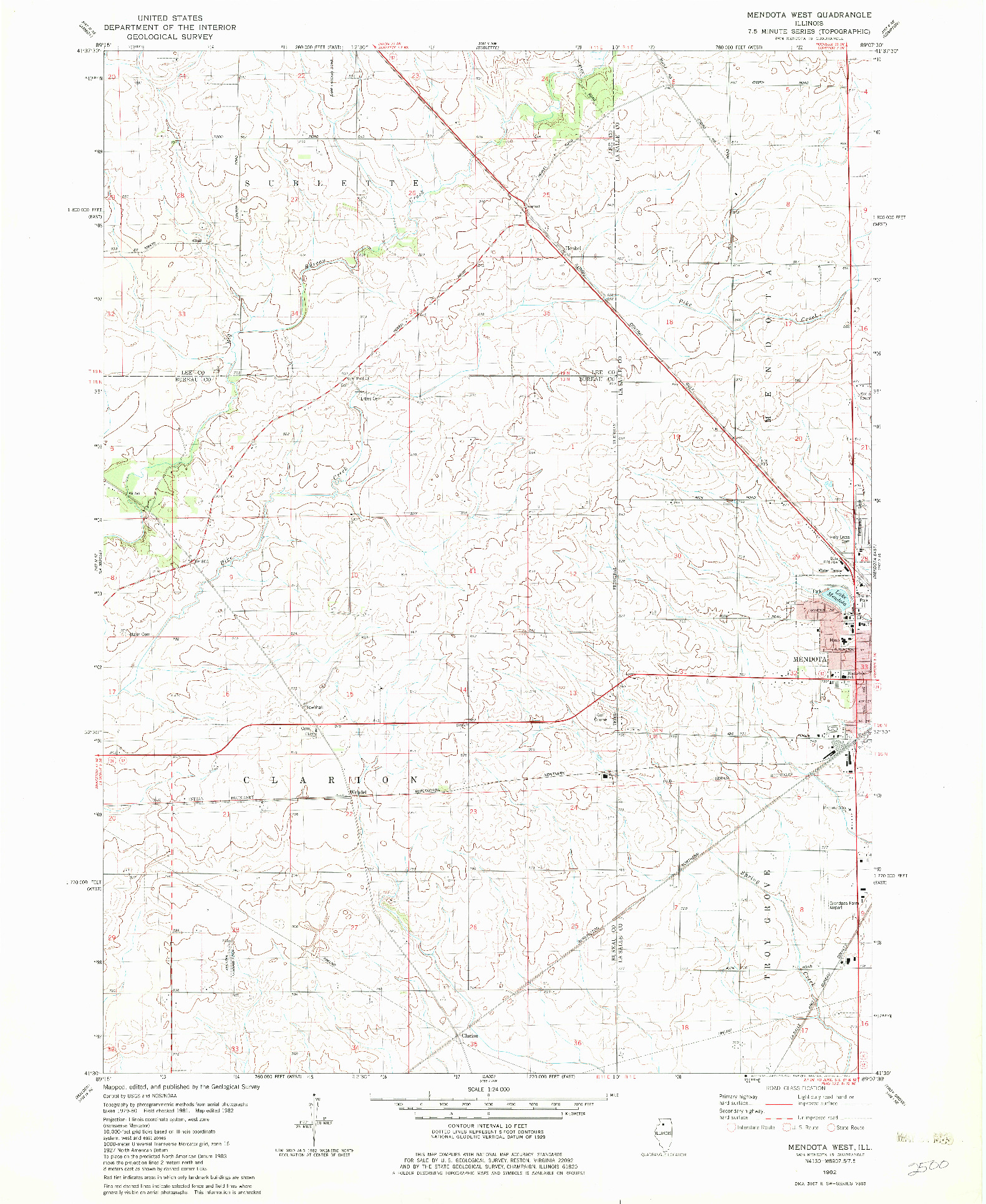 USGS 1:24000-SCALE QUADRANGLE FOR MENDOTA WEST, IL 1982