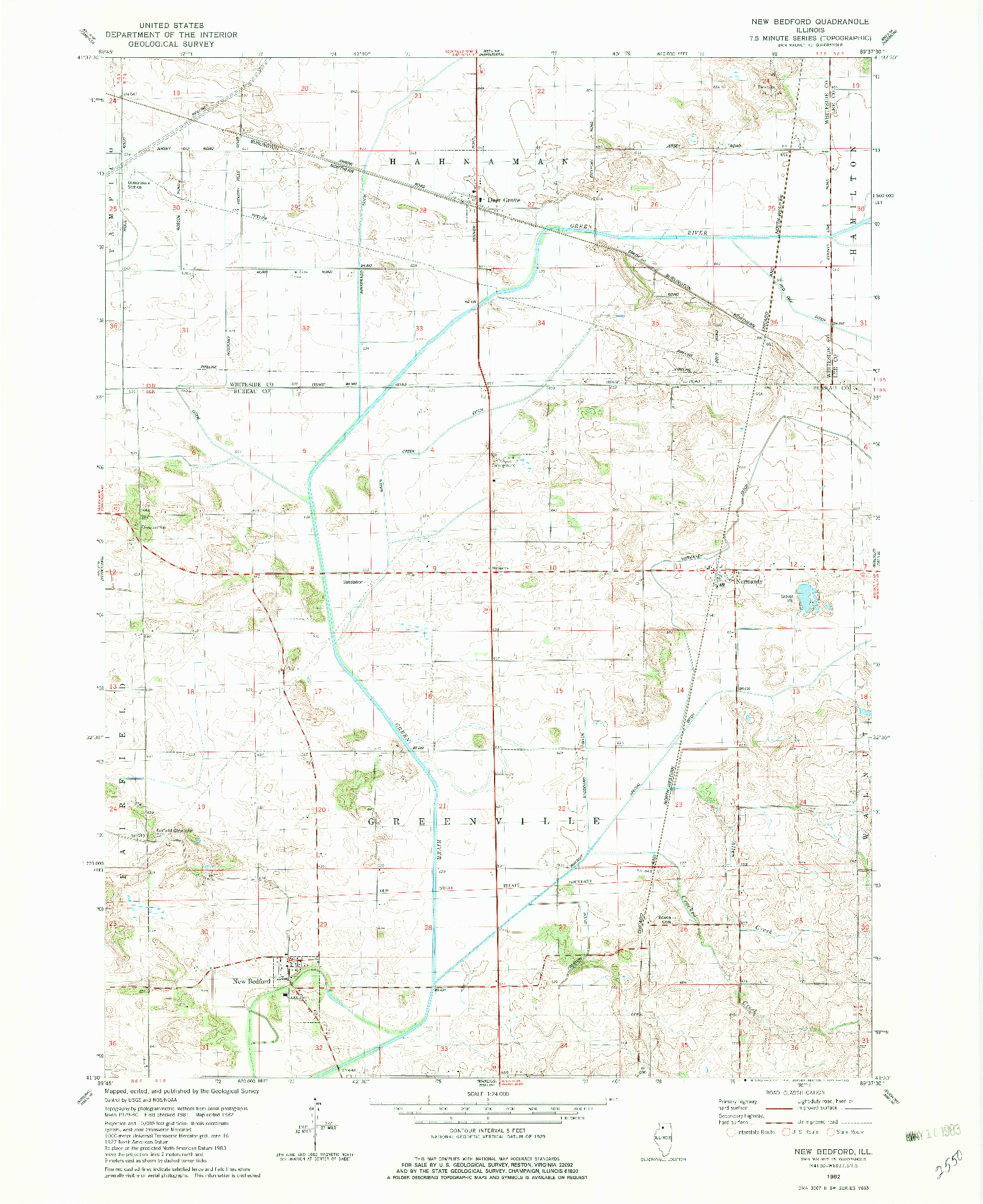 USGS 1:24000-SCALE QUADRANGLE FOR NEW BEDFORD, IL 1982