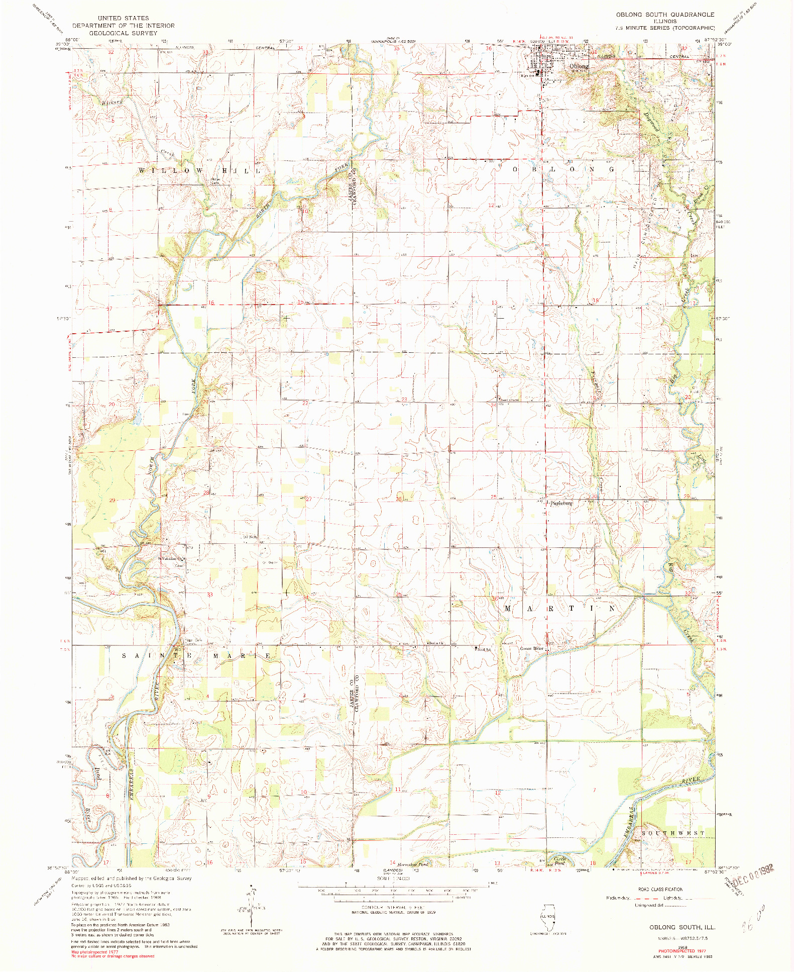 USGS 1:24000-SCALE QUADRANGLE FOR OBLONG SOUTH, IL 1968