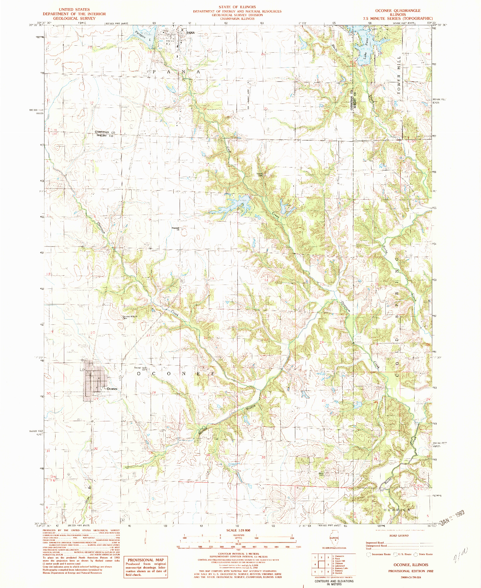 USGS 1:24000-SCALE QUADRANGLE FOR OCONEE, IL 1982