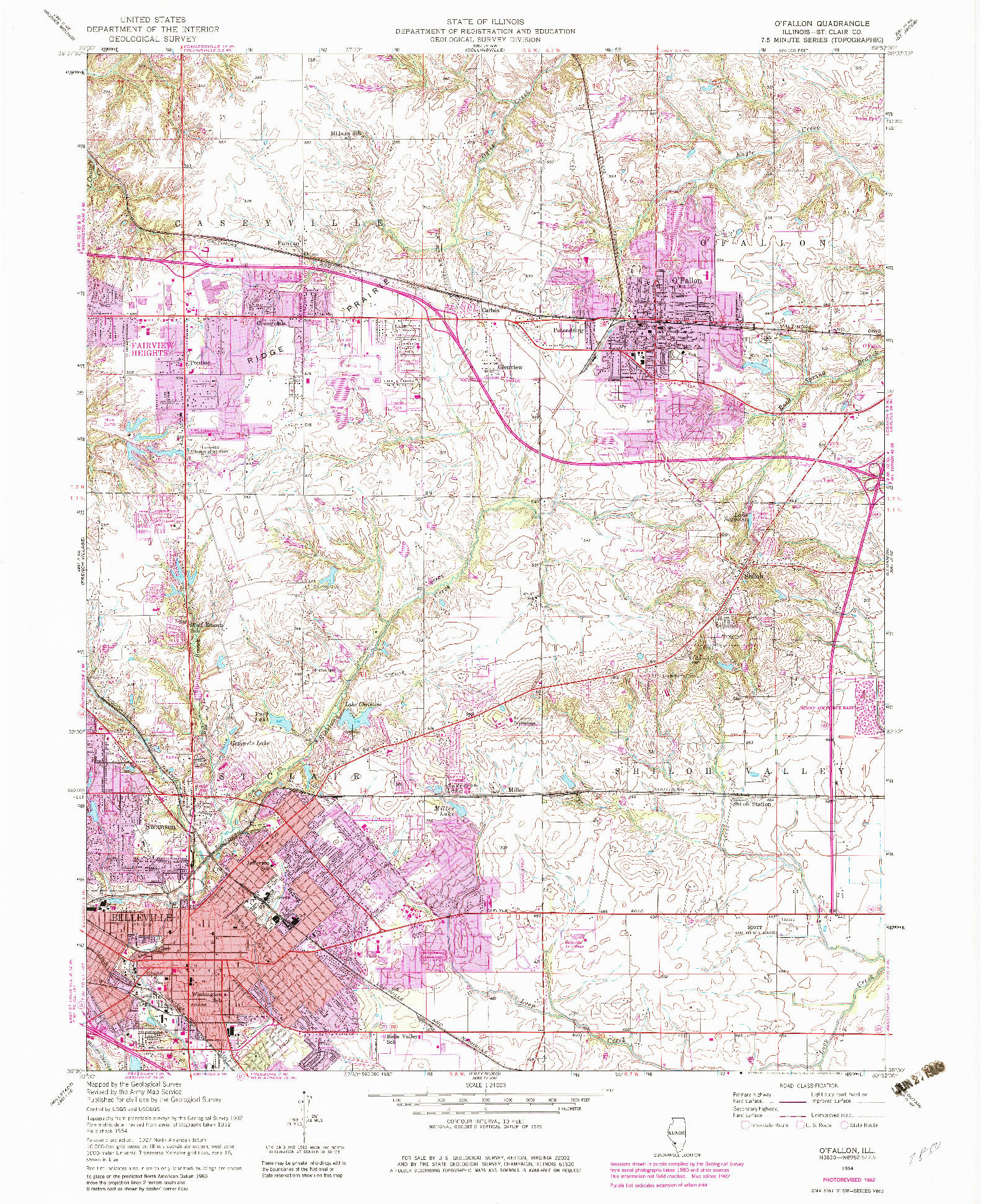 USGS 1:24000-SCALE QUADRANGLE FOR O'FALLON, IL 1954