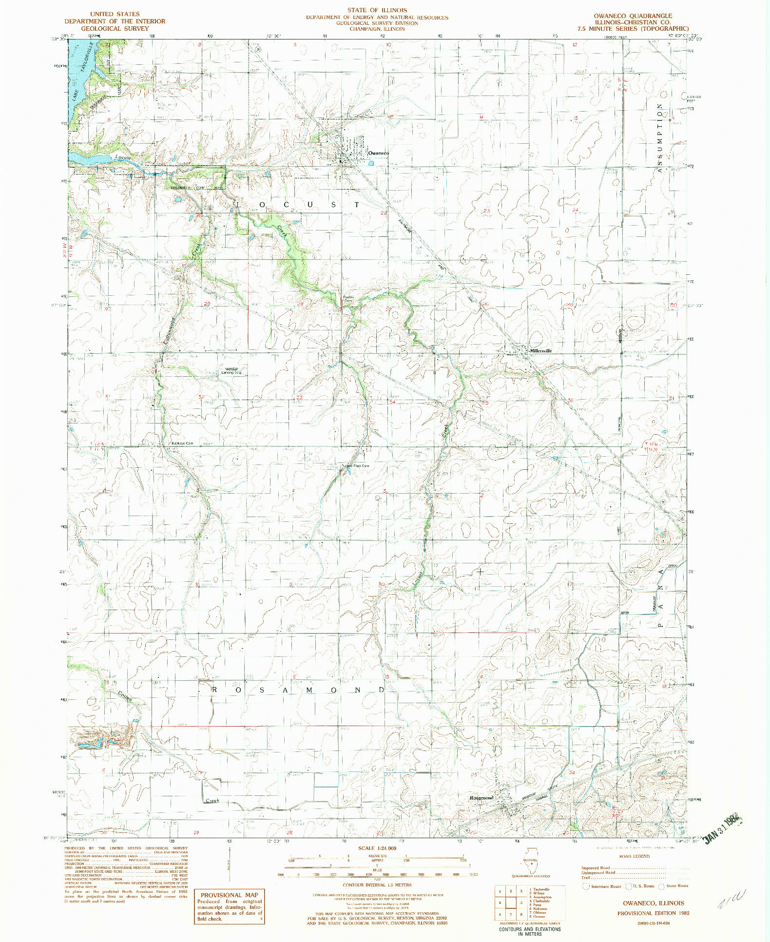 USGS 1:24000-SCALE QUADRANGLE FOR OWANECO, IL 1982