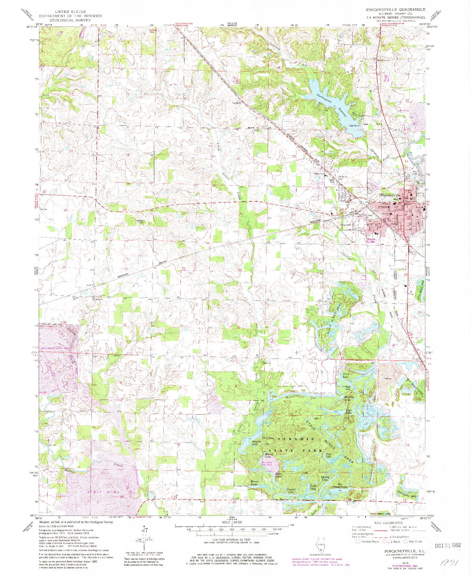 USGS 1:24000-SCALE QUADRANGLE FOR PINCKNEYVILLE, IL 1974