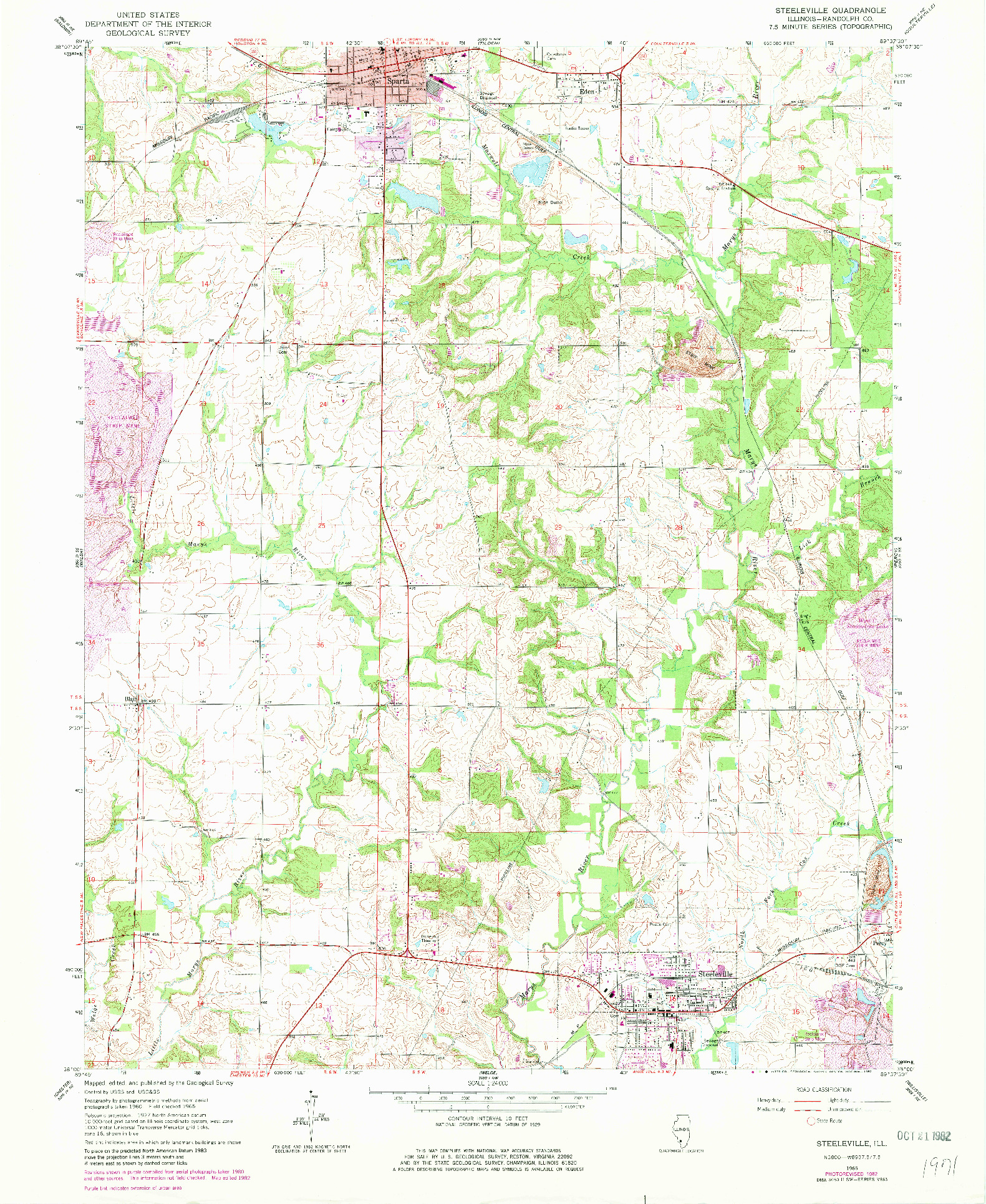 USGS 1:24000-SCALE QUADRANGLE FOR STEELEVILLE, IL 1965