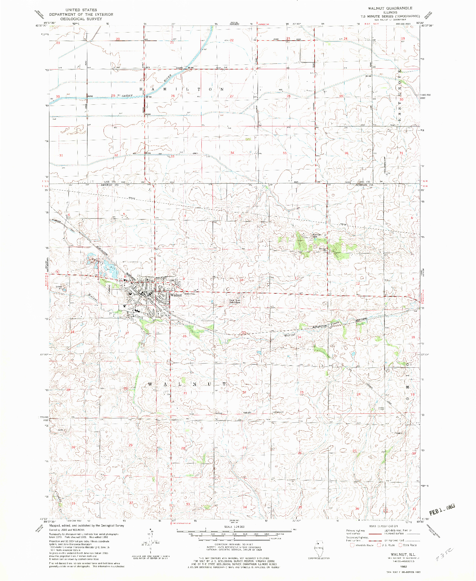 USGS 1:24000-SCALE QUADRANGLE FOR WALNUT, IL 1982