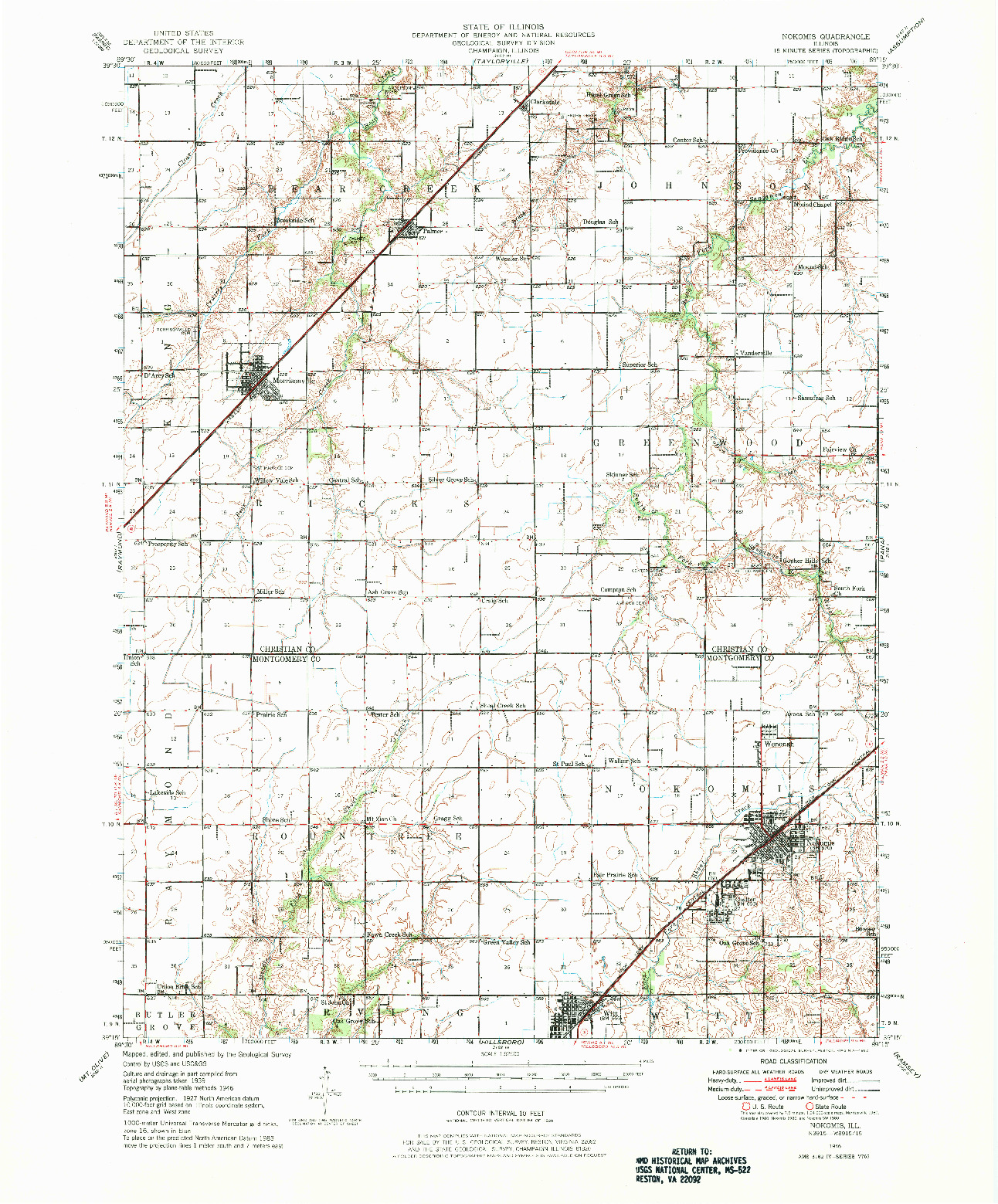 USGS 1:62500-SCALE QUADRANGLE FOR NOKOMIS, IL 1946