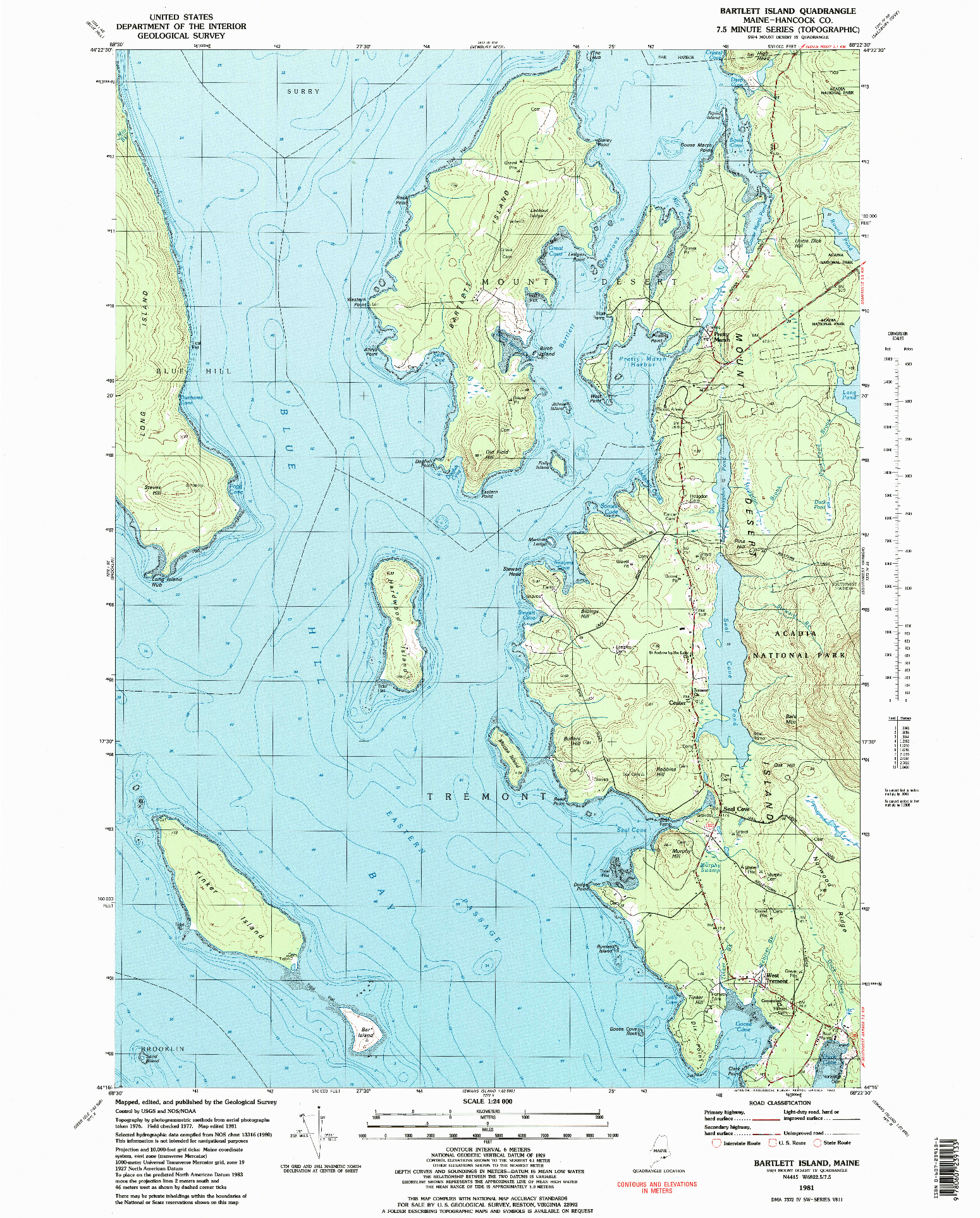 USGS 1:24000-SCALE QUADRANGLE FOR BARTLETT ISLAND, ME 1981