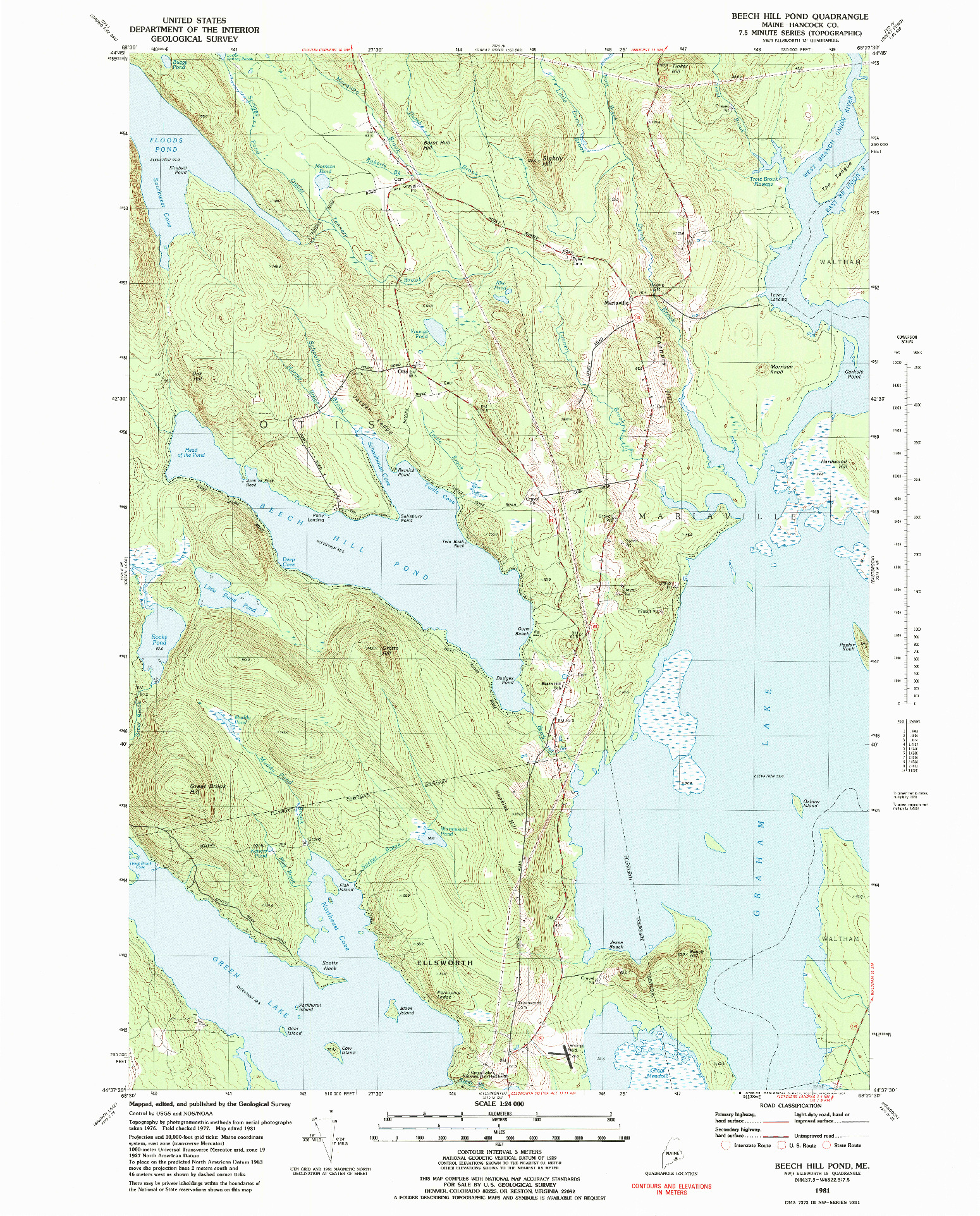 USGS 1:24000-SCALE QUADRANGLE FOR BEECH HILL POND, ME 1981