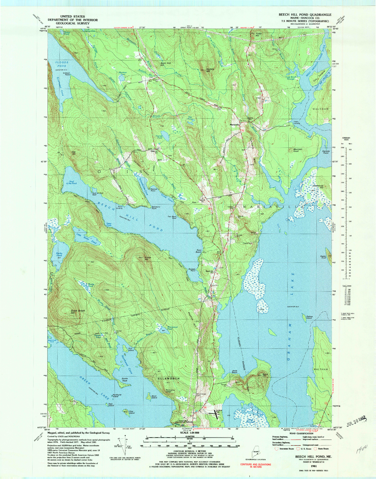 USGS 1:24000-SCALE QUADRANGLE FOR BEECH HILL POND, ME 1981