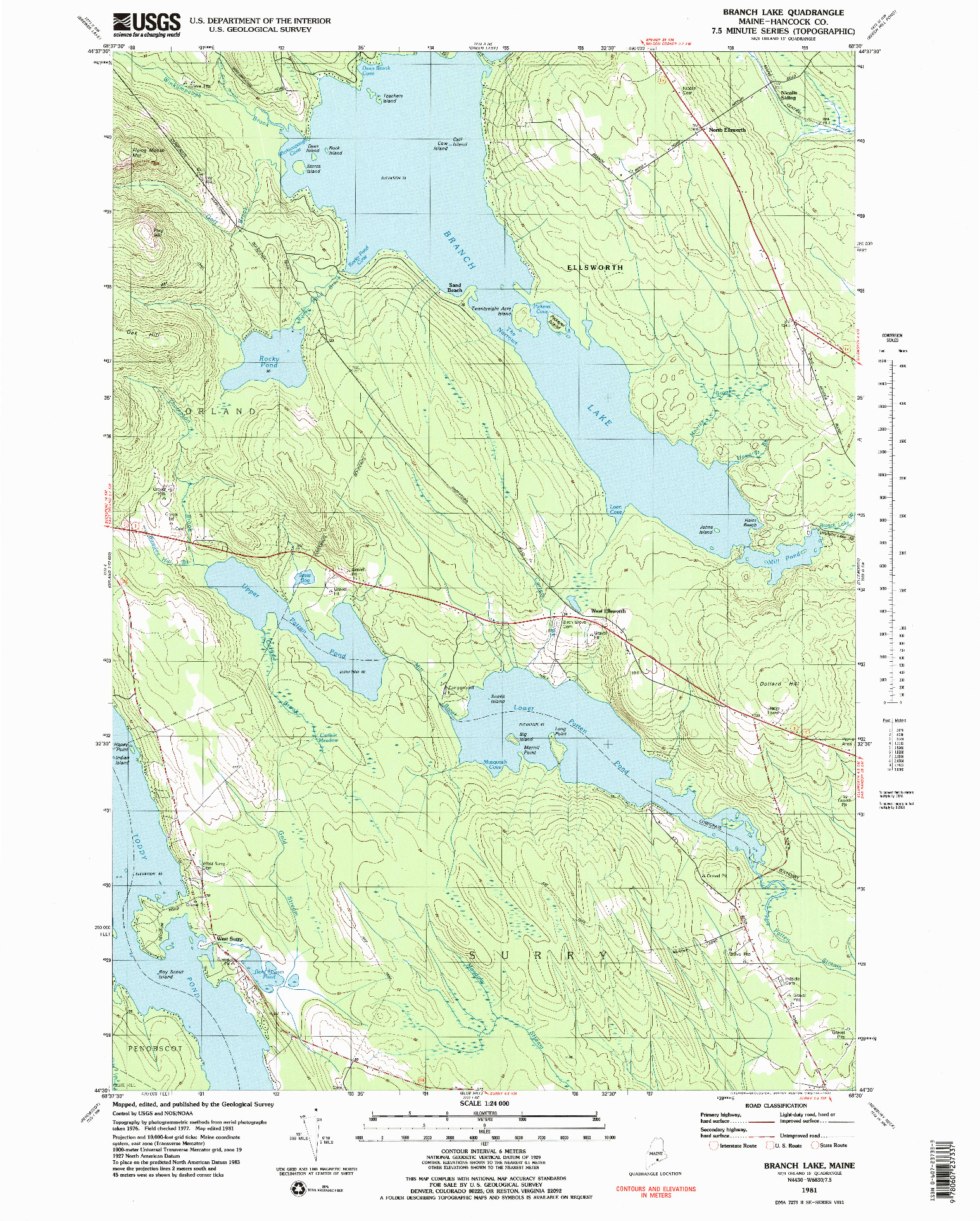 USGS 1:24000-SCALE QUADRANGLE FOR BRANCH LAKE, ME 1981