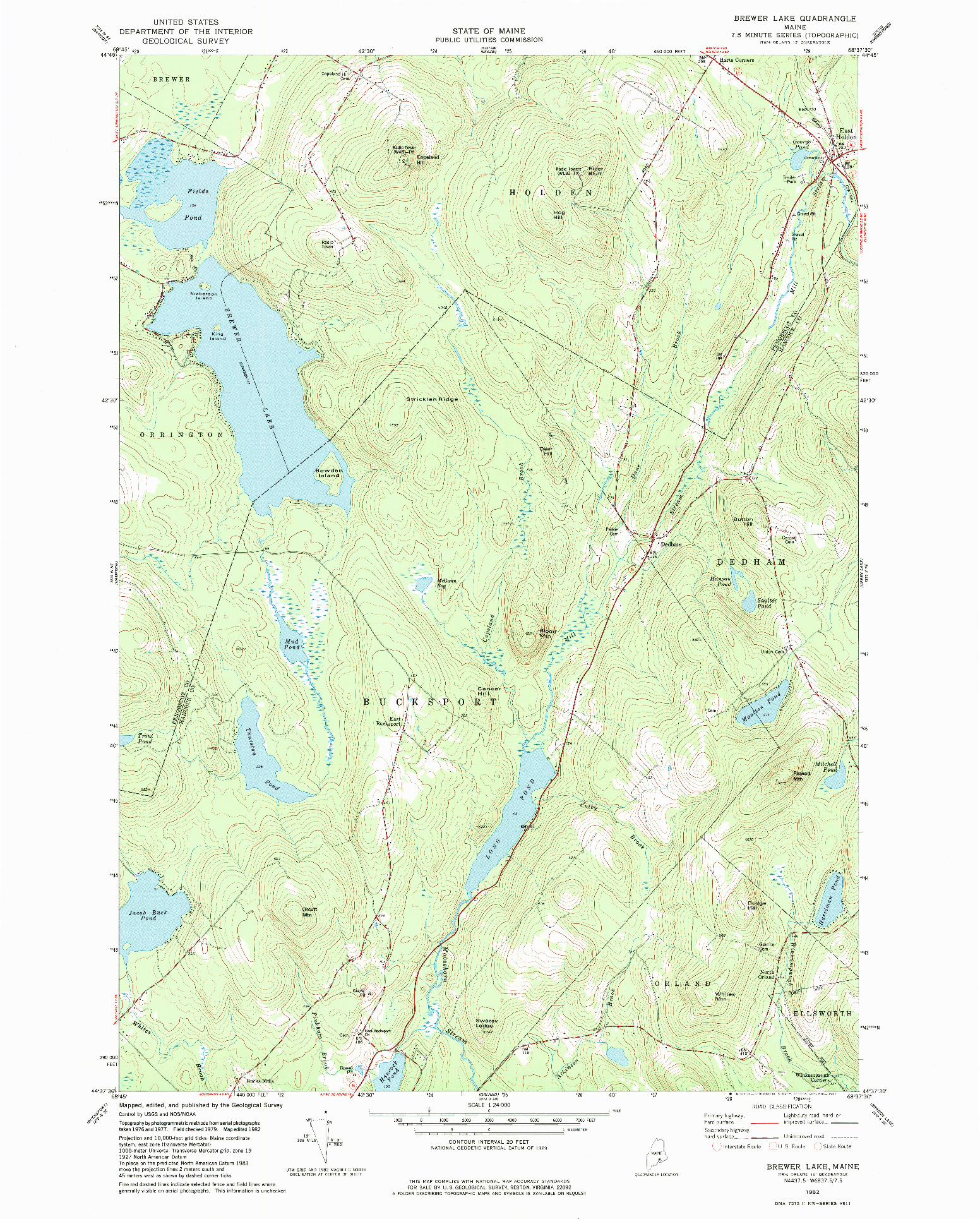 USGS 1:24000-SCALE QUADRANGLE FOR BREWER LAKE, ME 1982