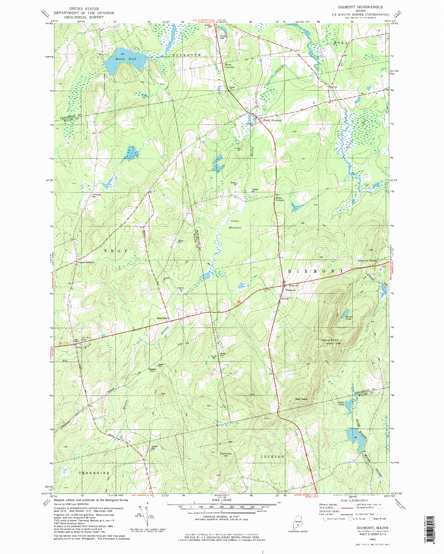 USGS 1:24000-SCALE QUADRANGLE FOR DIXMONT, ME 1982