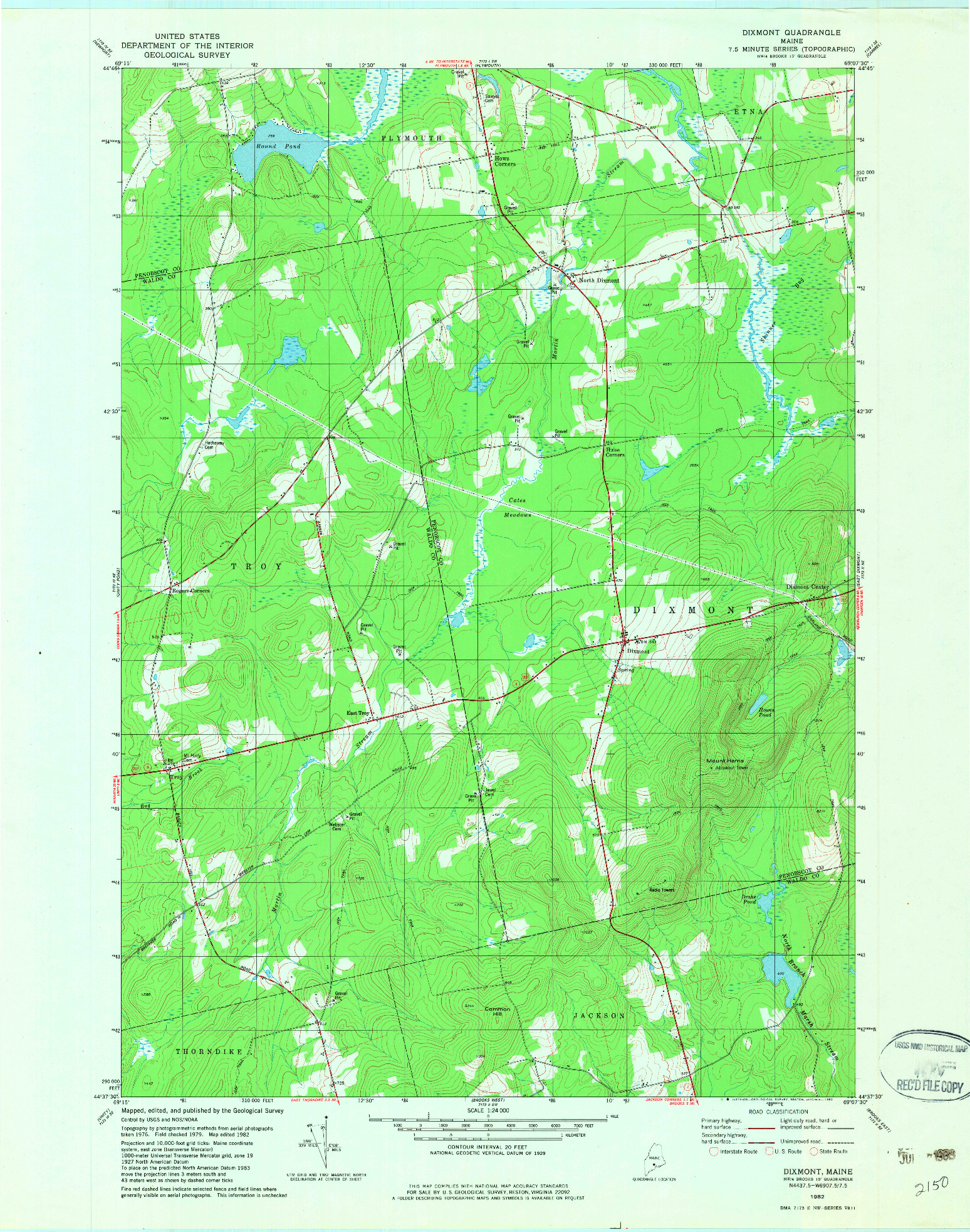 USGS 1:24000-SCALE QUADRANGLE FOR DIXMONT, ME 1982