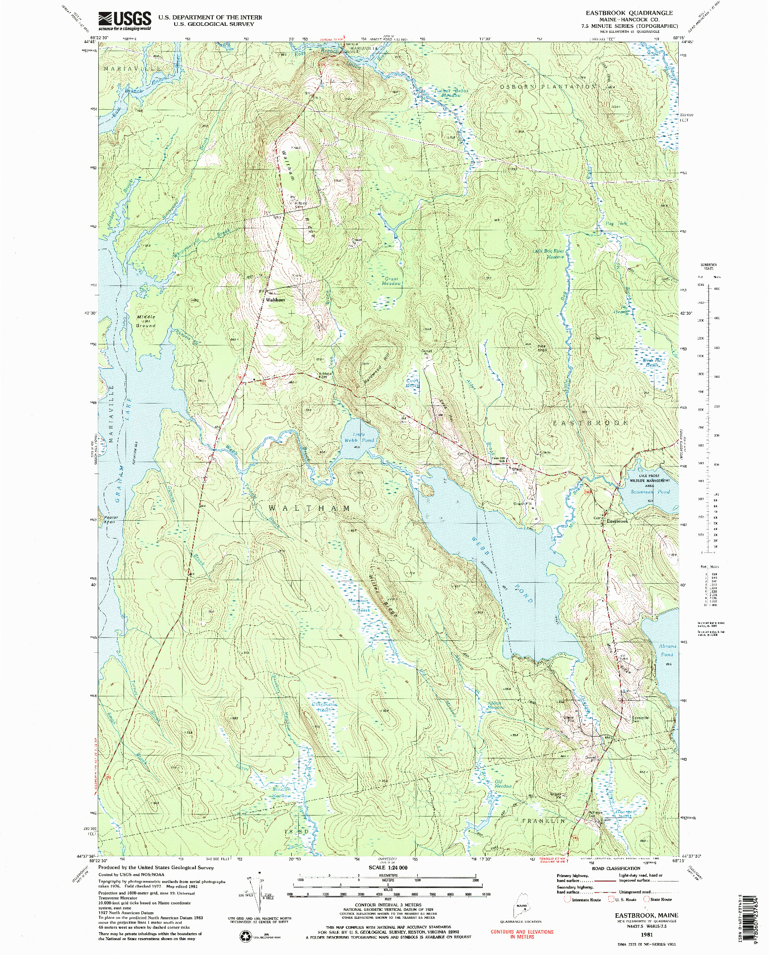 USGS 1:24000-SCALE QUADRANGLE FOR EASTBROOK, ME 1981