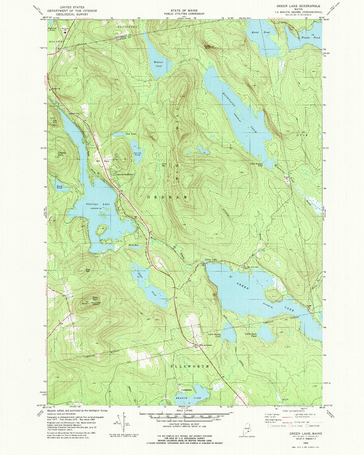 USGS 1:24000-SCALE QUADRANGLE FOR GREEN LAKE, ME 1982