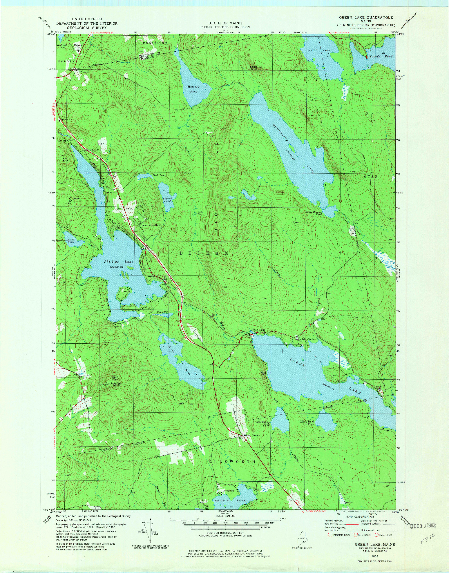 USGS 1:24000-SCALE QUADRANGLE FOR GREEN LAKE, ME 1982