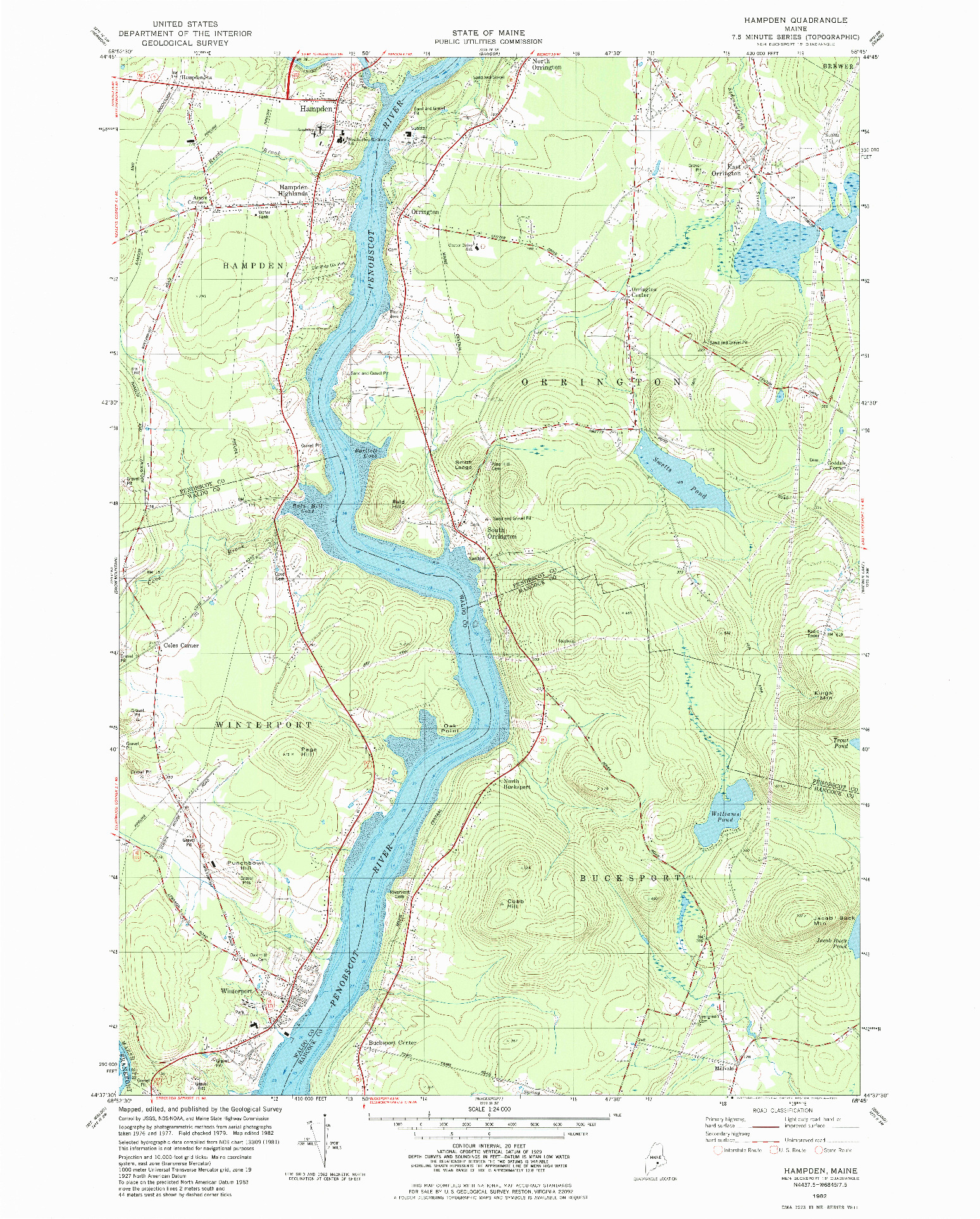 USGS 1:24000-SCALE QUADRANGLE FOR HAMPDEN, ME 1982