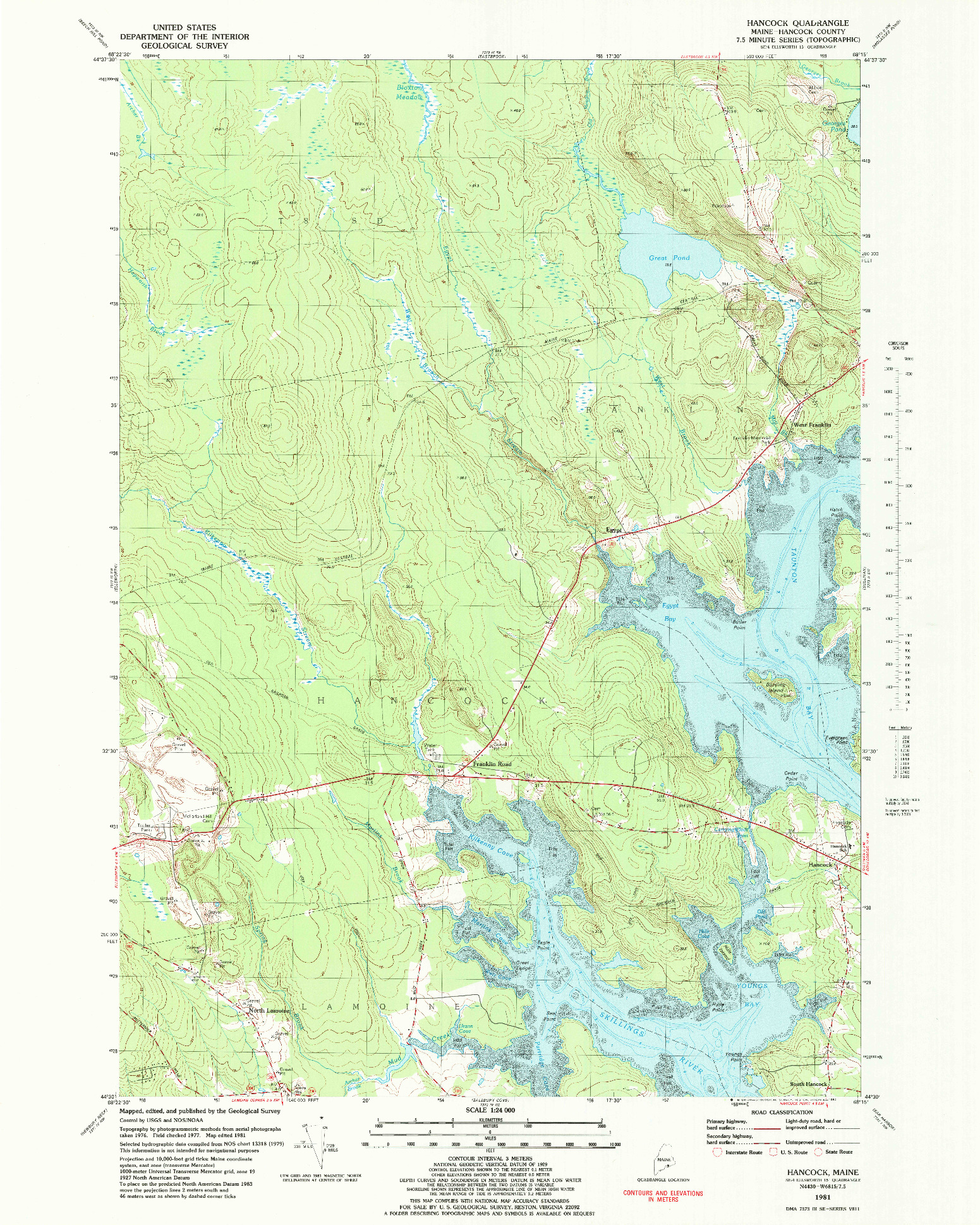 USGS 1:24000-SCALE QUADRANGLE FOR HANCOCK, ME 1981