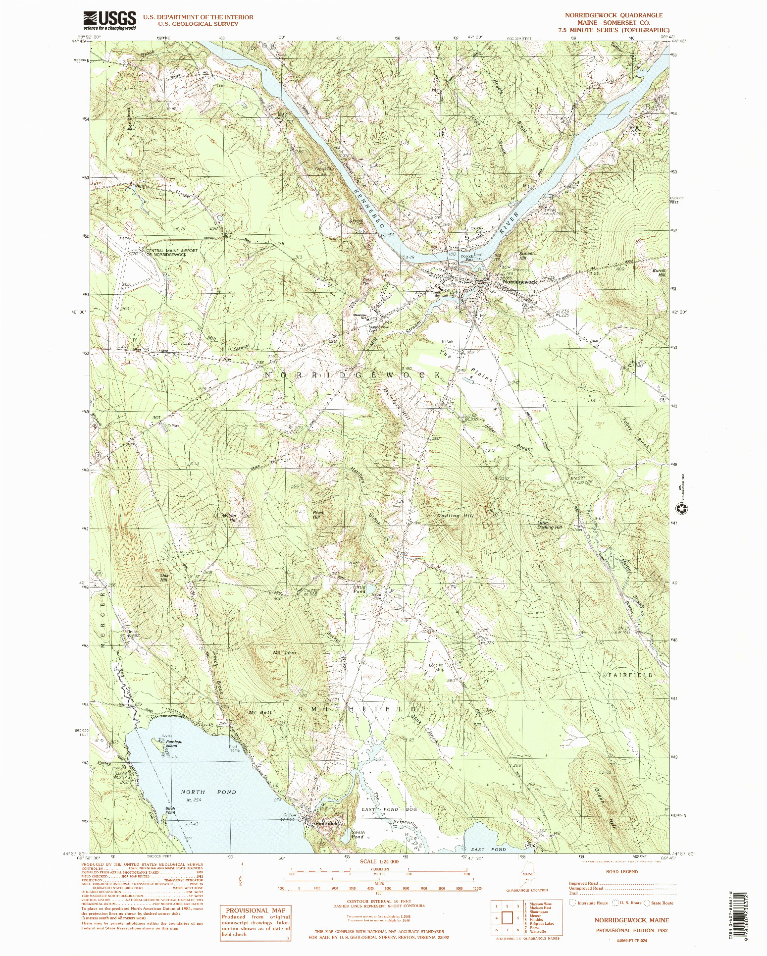 USGS 1:24000-SCALE QUADRANGLE FOR NORRIDGEWOCK, ME 1982