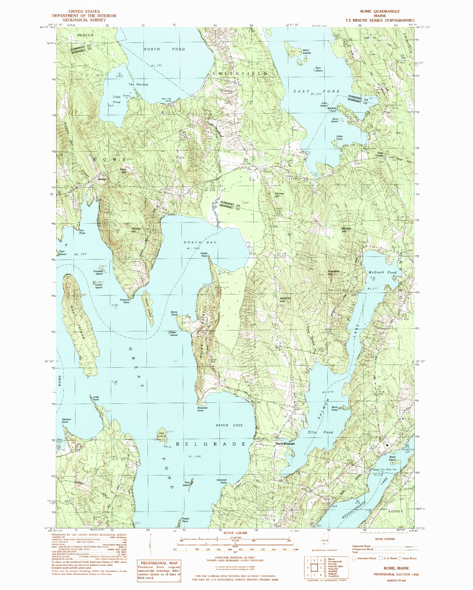 USGS 1:24000-SCALE QUADRANGLE FOR ROME, ME 1982