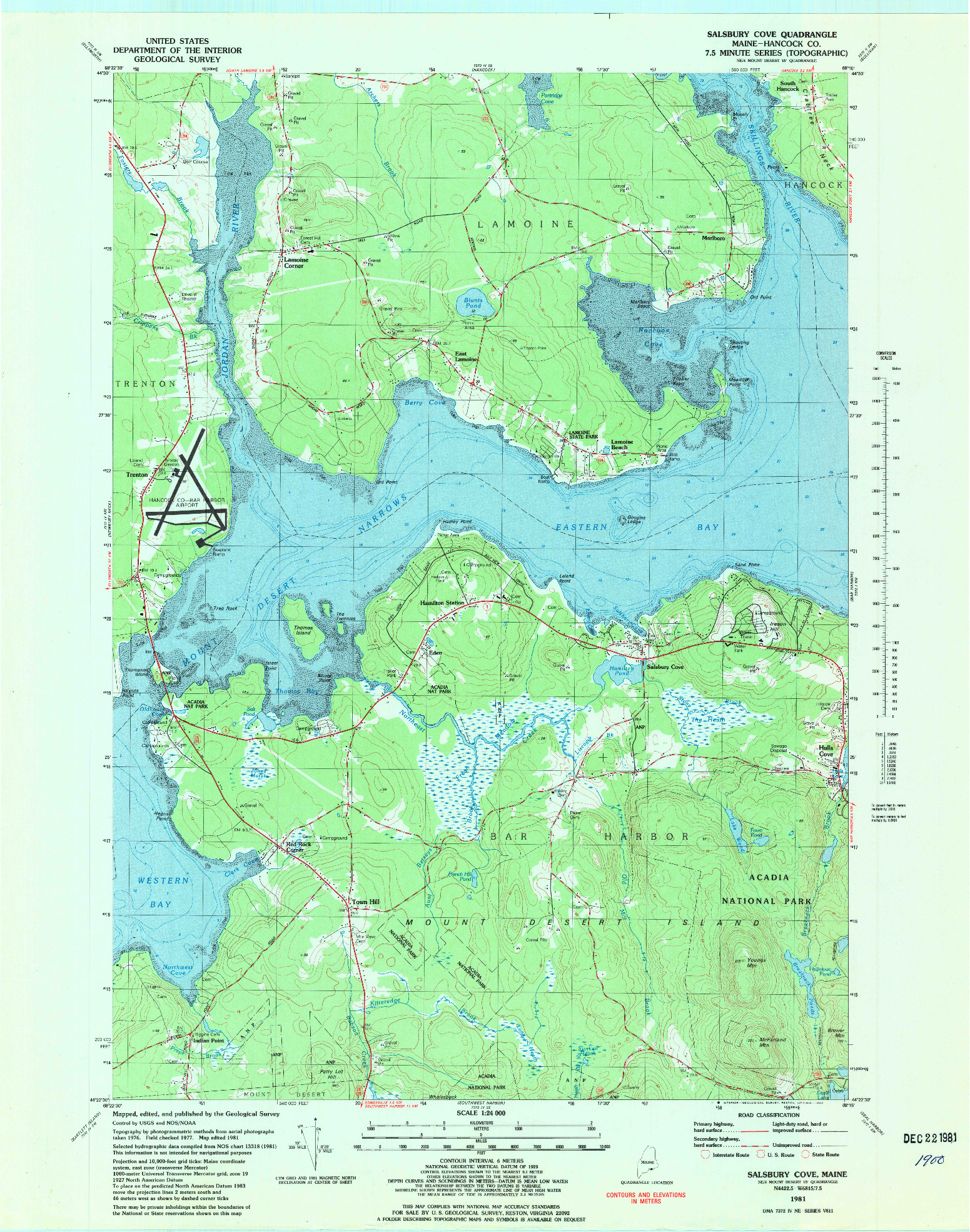 USGS 1:24000-SCALE QUADRANGLE FOR SALSBURY COVE, ME 1981