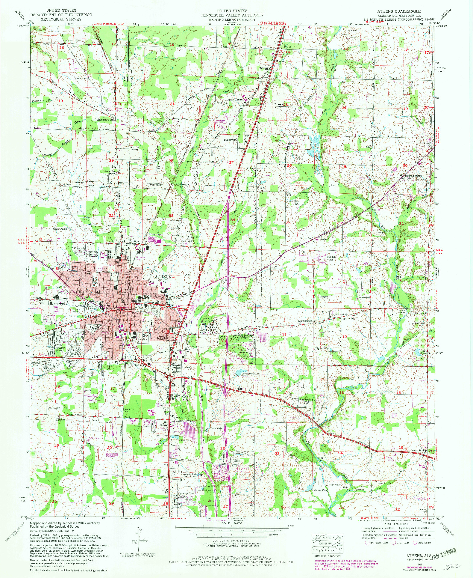 USGS 1:24000-SCALE QUADRANGLE FOR ATHENS, AL 1967