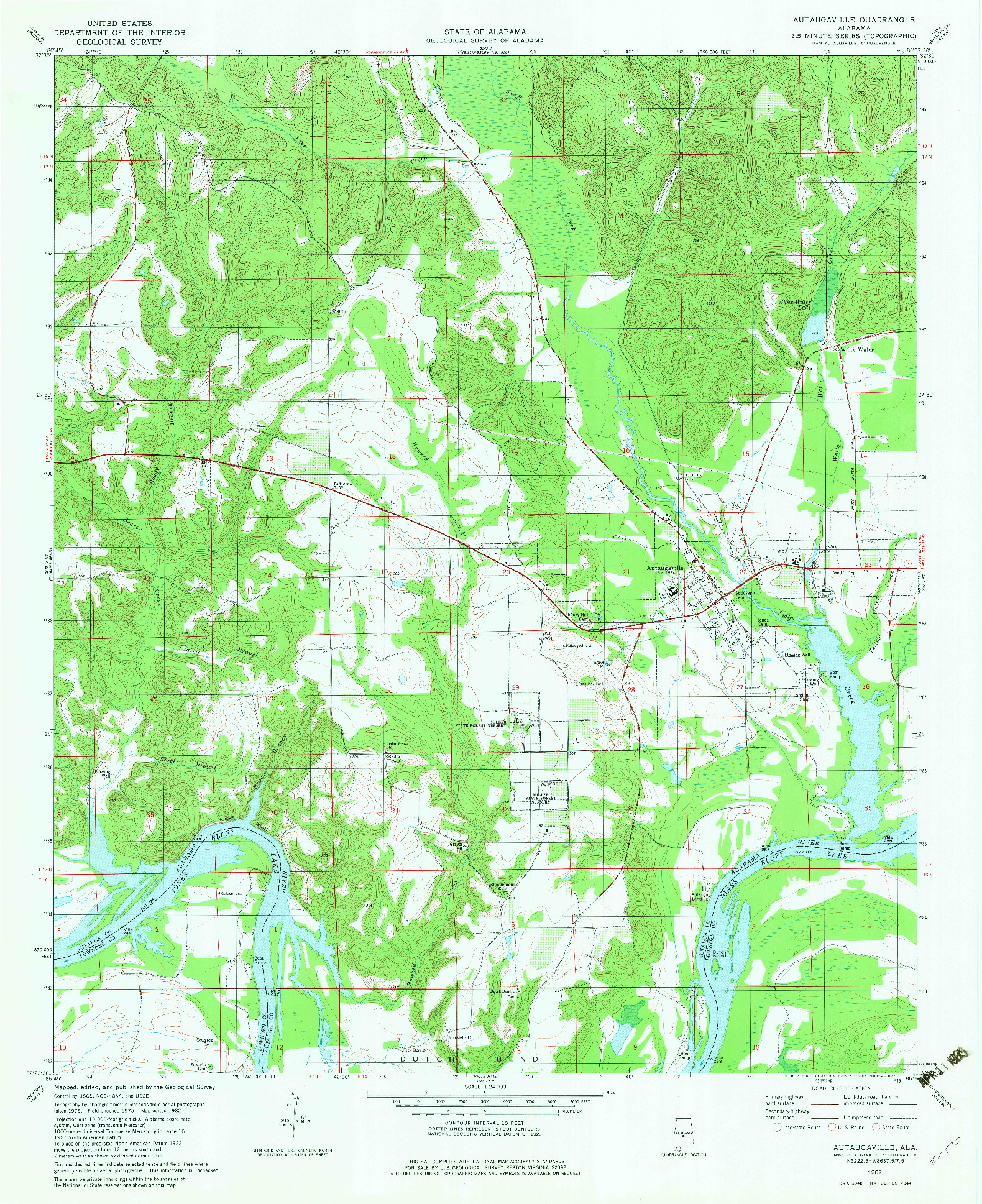 USGS 1:24000-SCALE QUADRANGLE FOR AUTAUGAVILLE, AL 1982