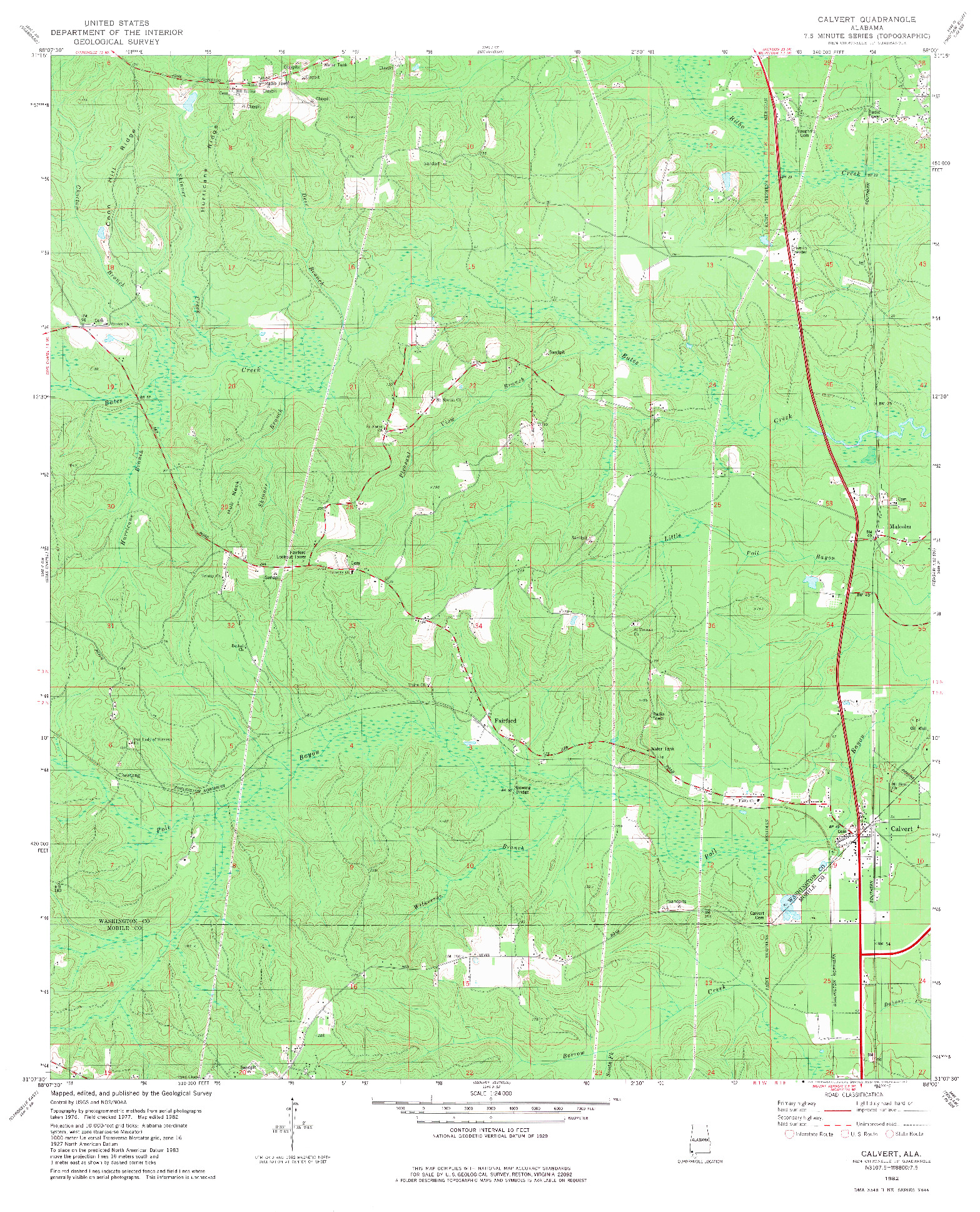 USGS 1:24000-SCALE QUADRANGLE FOR CALVERT, AL 1982