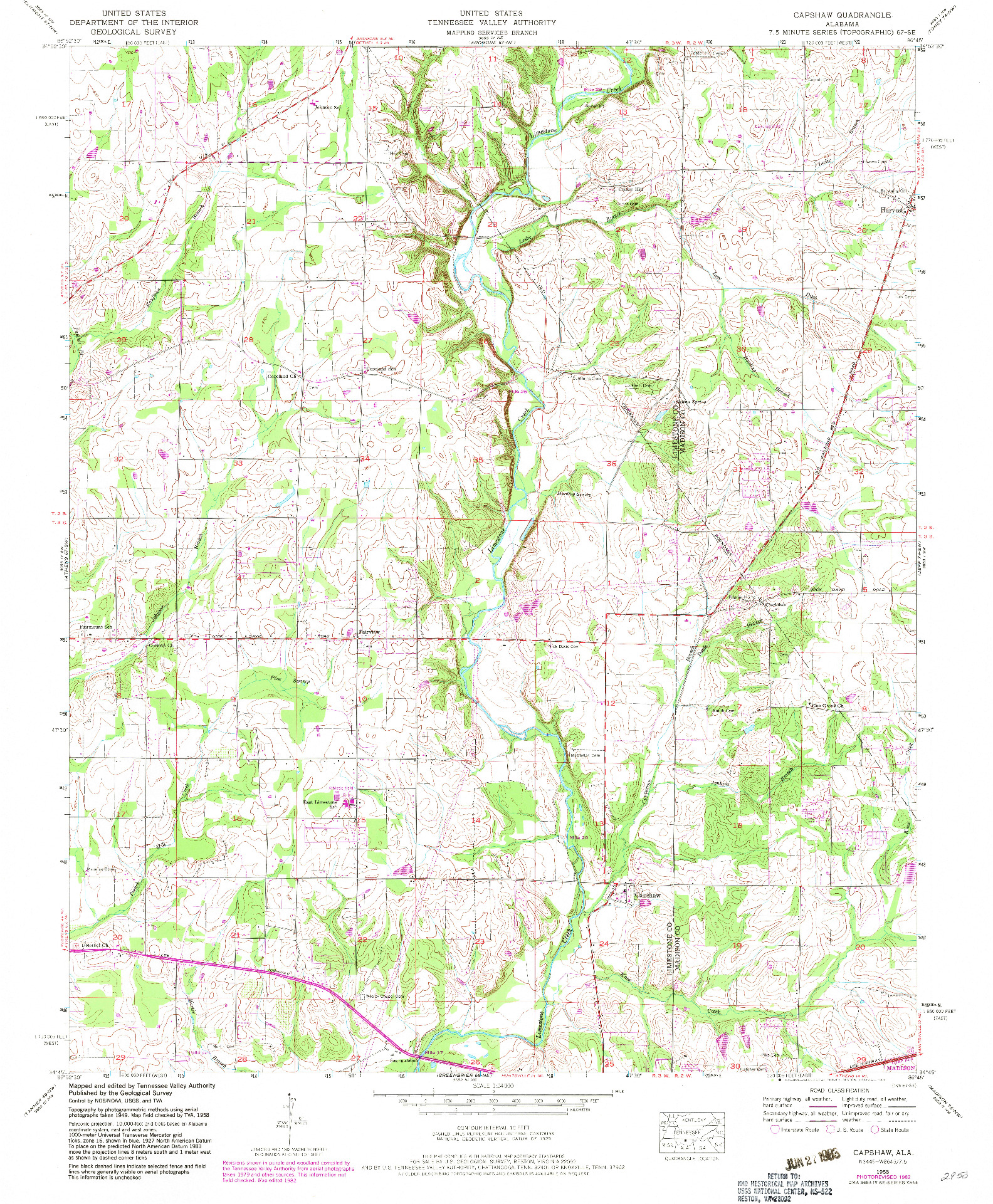 USGS 1:24000-SCALE QUADRANGLE FOR CAPSHAW, AL 1958