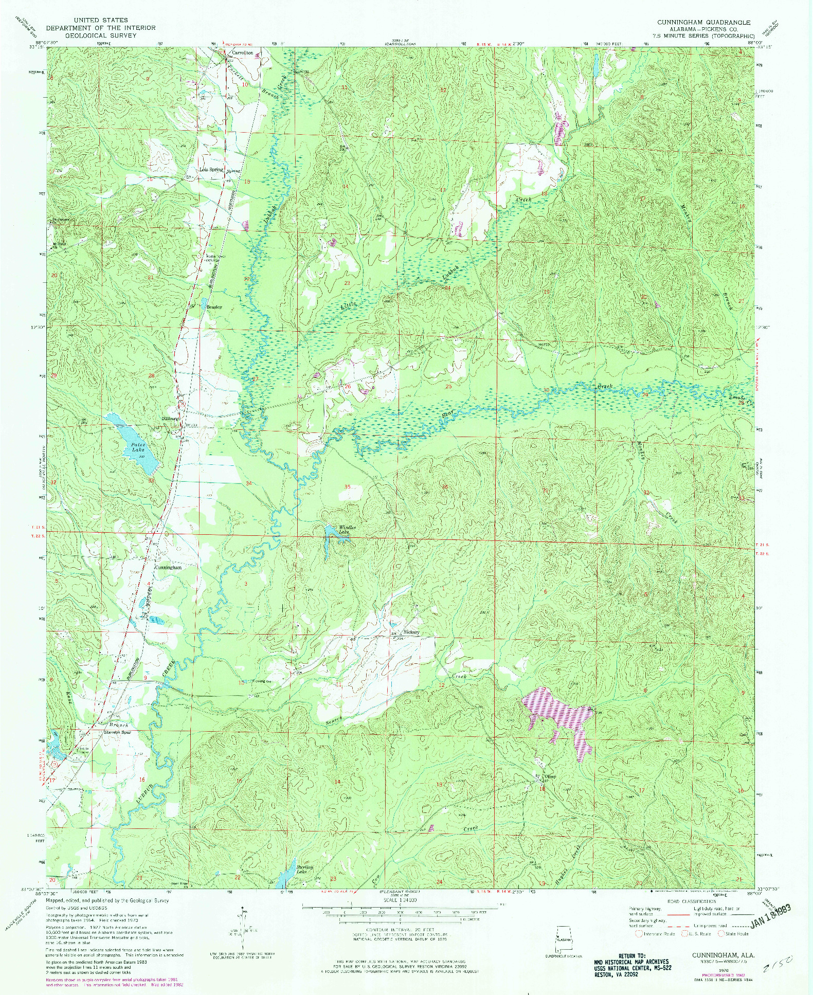 USGS 1:24000-SCALE QUADRANGLE FOR CUNNINGHAM, AL 1970