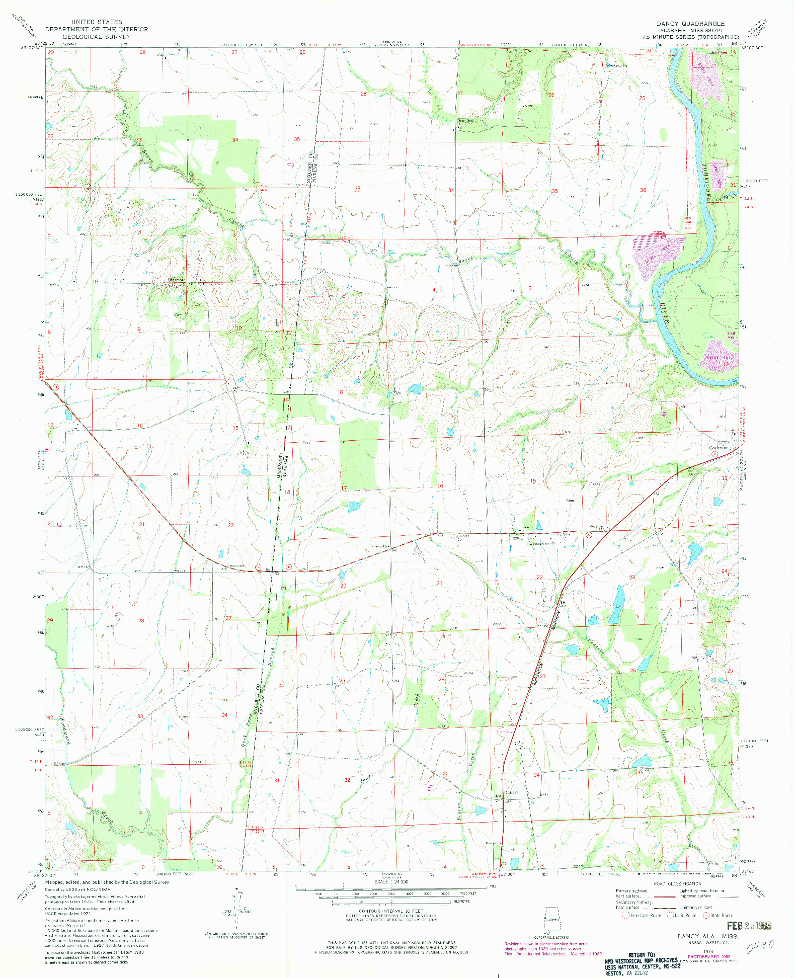 USGS 1:24000-SCALE QUADRANGLE FOR DANCY, AL 1974