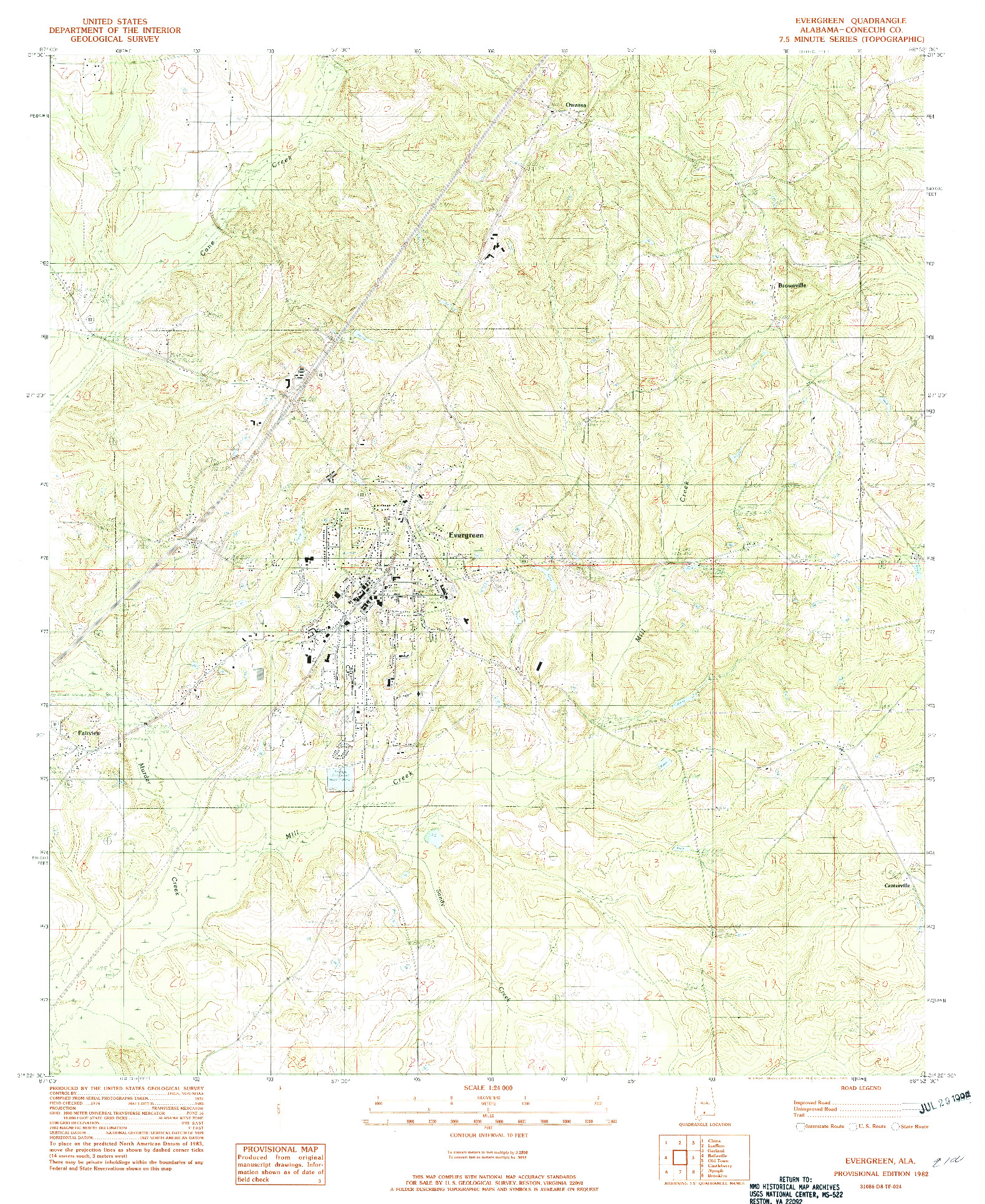 USGS 1:24000-SCALE QUADRANGLE FOR EVERGREEN, AL 1982