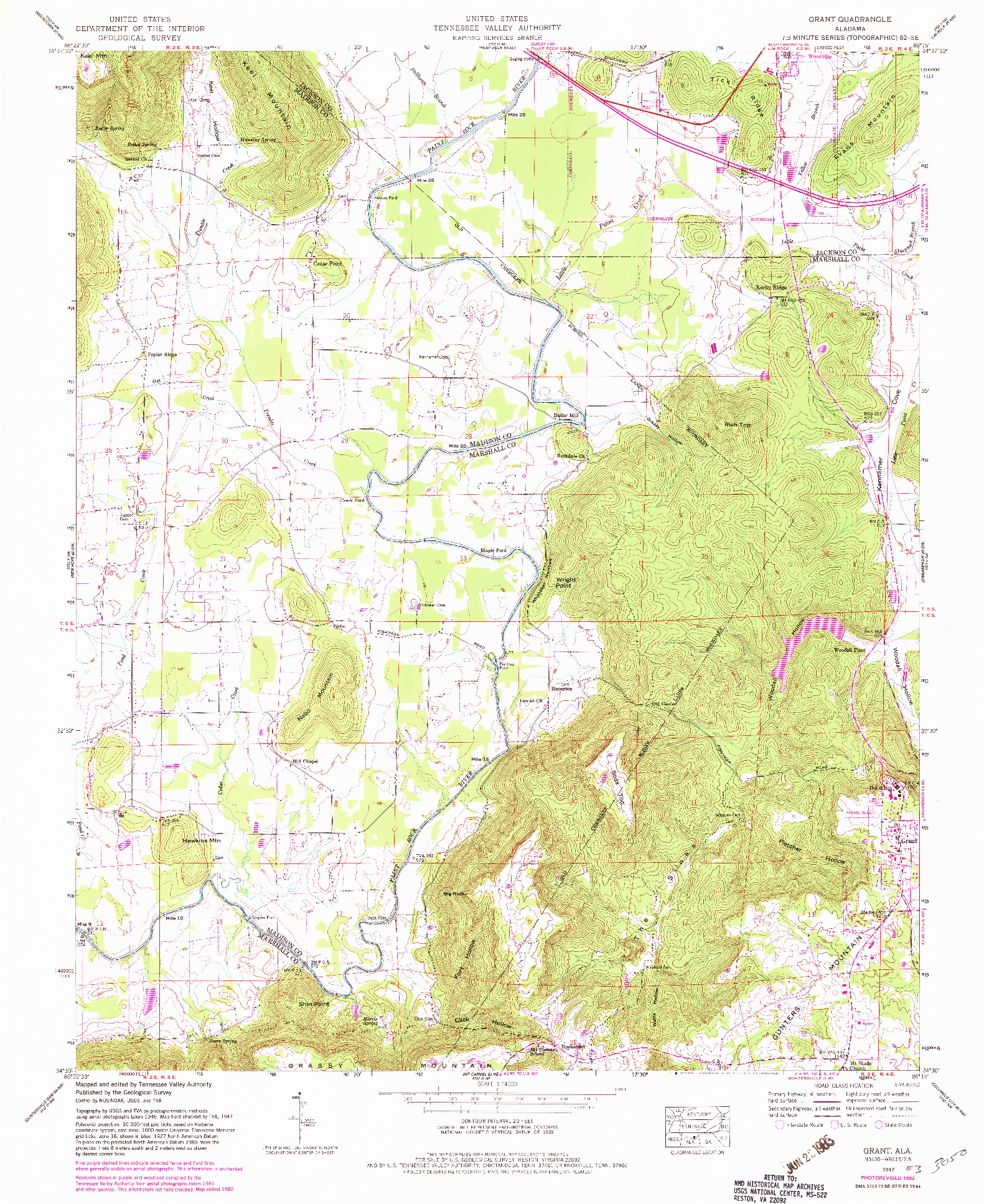 USGS 1:24000-SCALE QUADRANGLE FOR GRANT, AL 1947