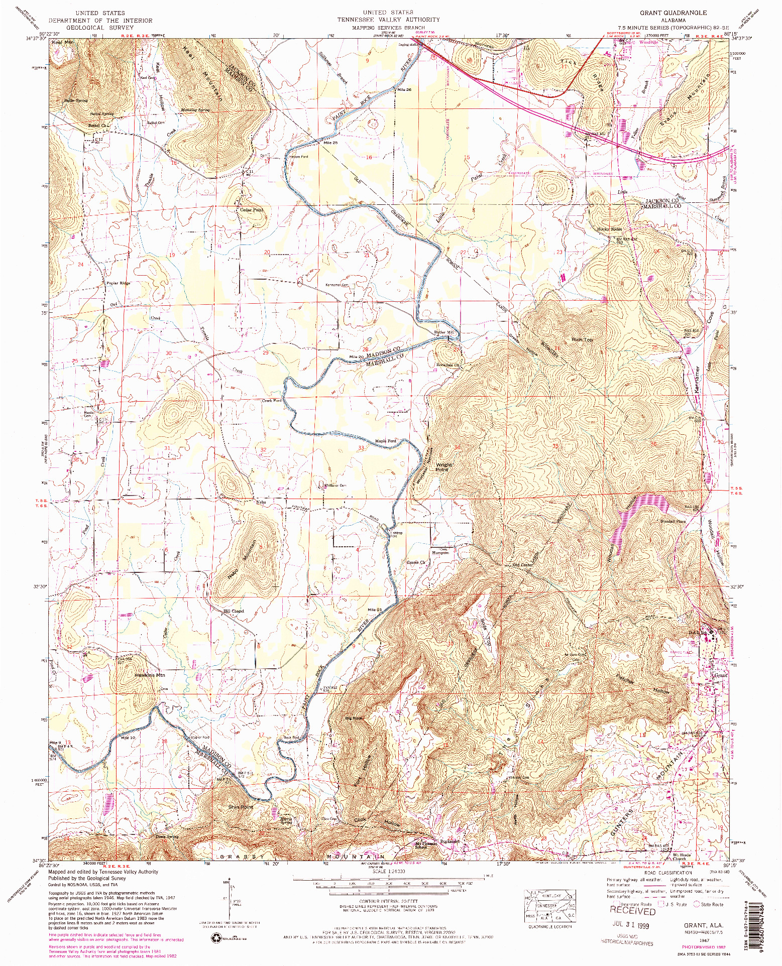 USGS 1:24000-SCALE QUADRANGLE FOR GRANT, AL 1947
